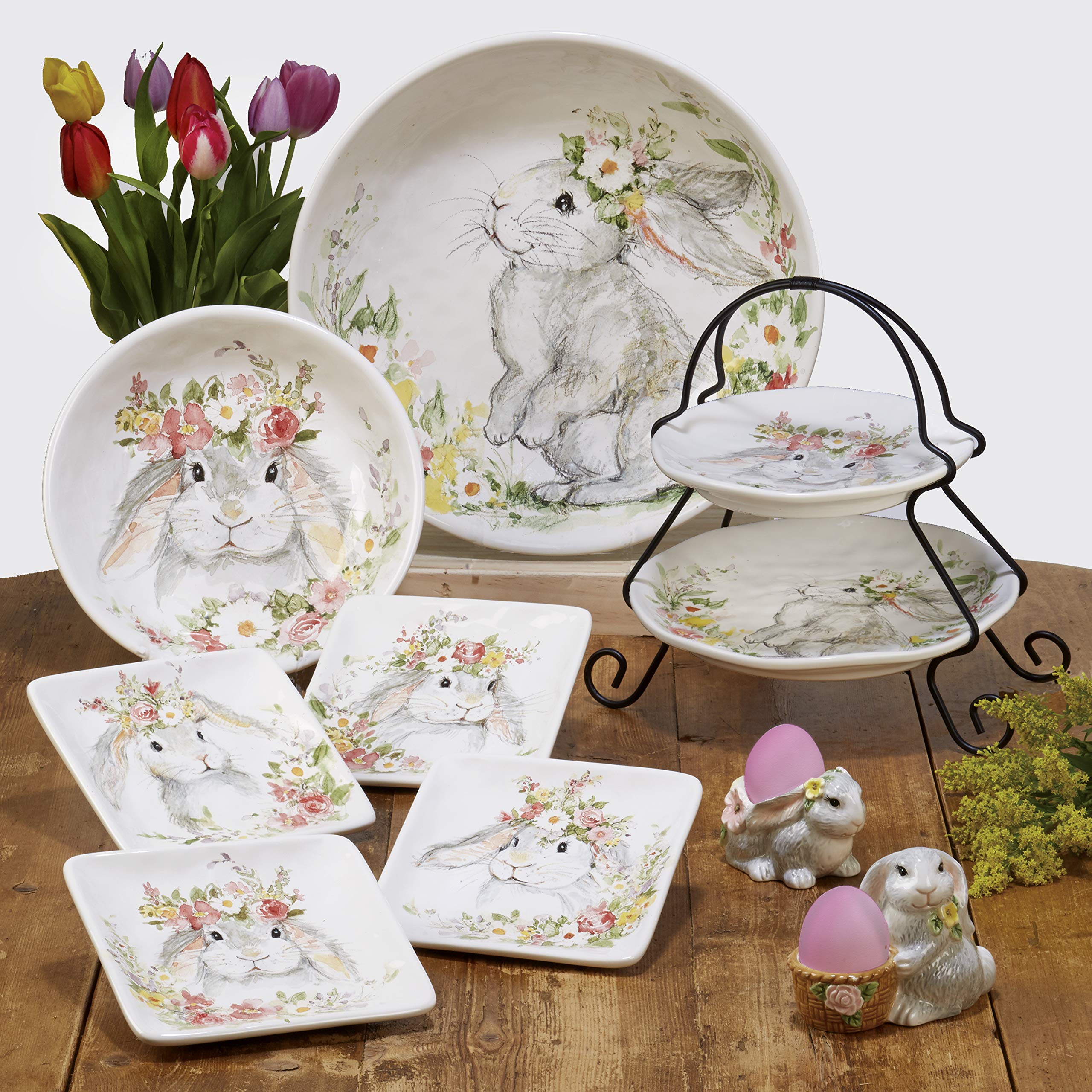 Sweet Bunny 8.5" Salad/Dessert Plates,Set of 4, 2 Assorted Designs