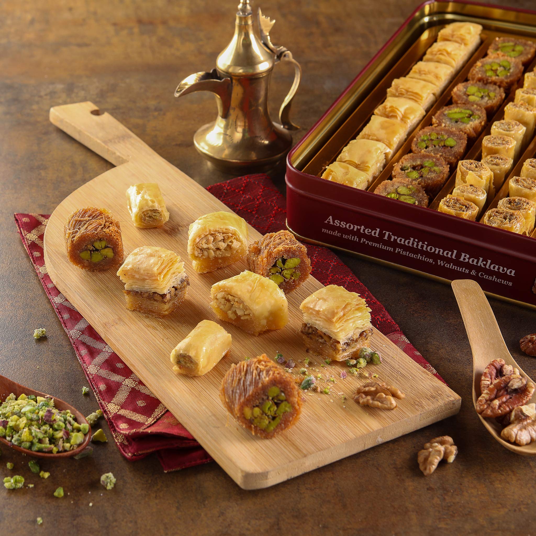 Zalatimo Sweets Since 1860, 100% All Natural Assorted Baklava, Slightly Sweet Baklava in Square Metal Gift Tin, No Preservatives, No Additives, No Corn Starch, No Syrups! 1.8Lbs