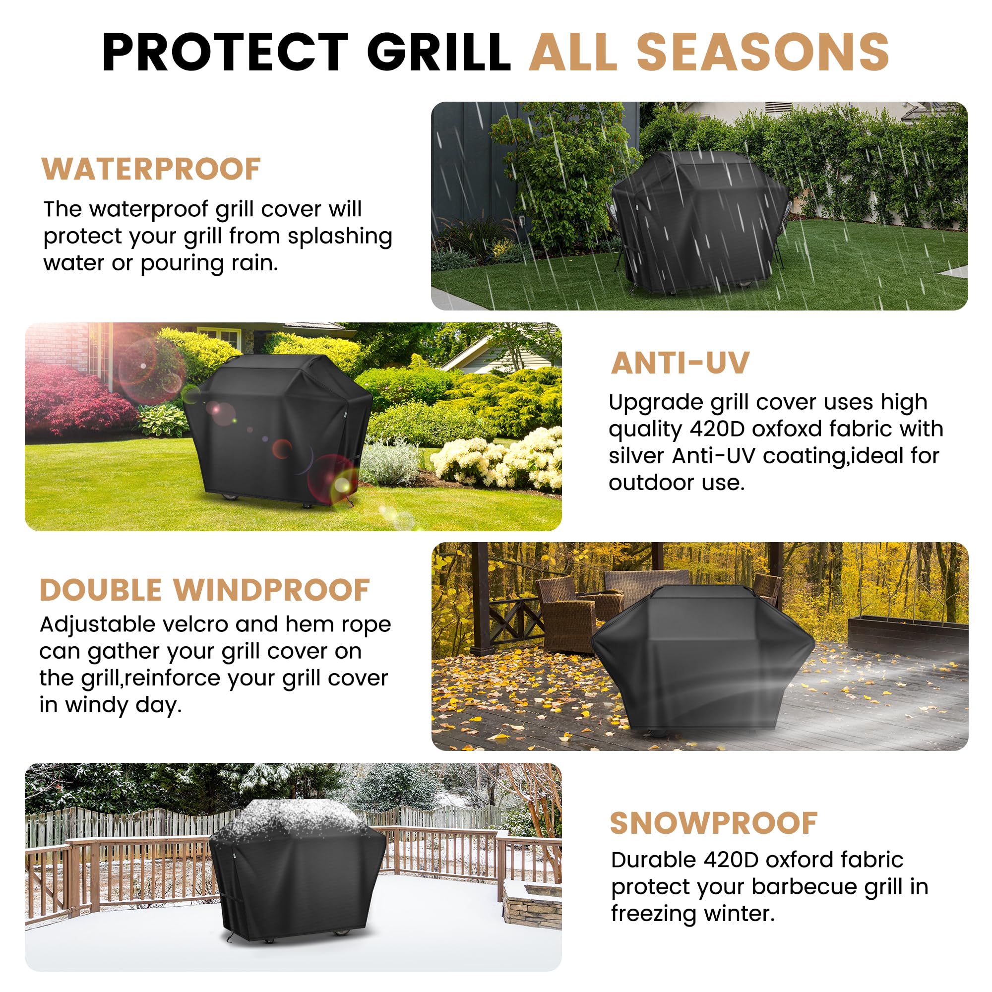 Grill Cover 55 Inch for Outdoor Grill, Waterproof Fade Resistant Anti-UV Weather Resistant Barbeque Grill Cover for Griddle Outdoor, Ideal for Weber Nexgrill Charbroil Gas BBQ, Black