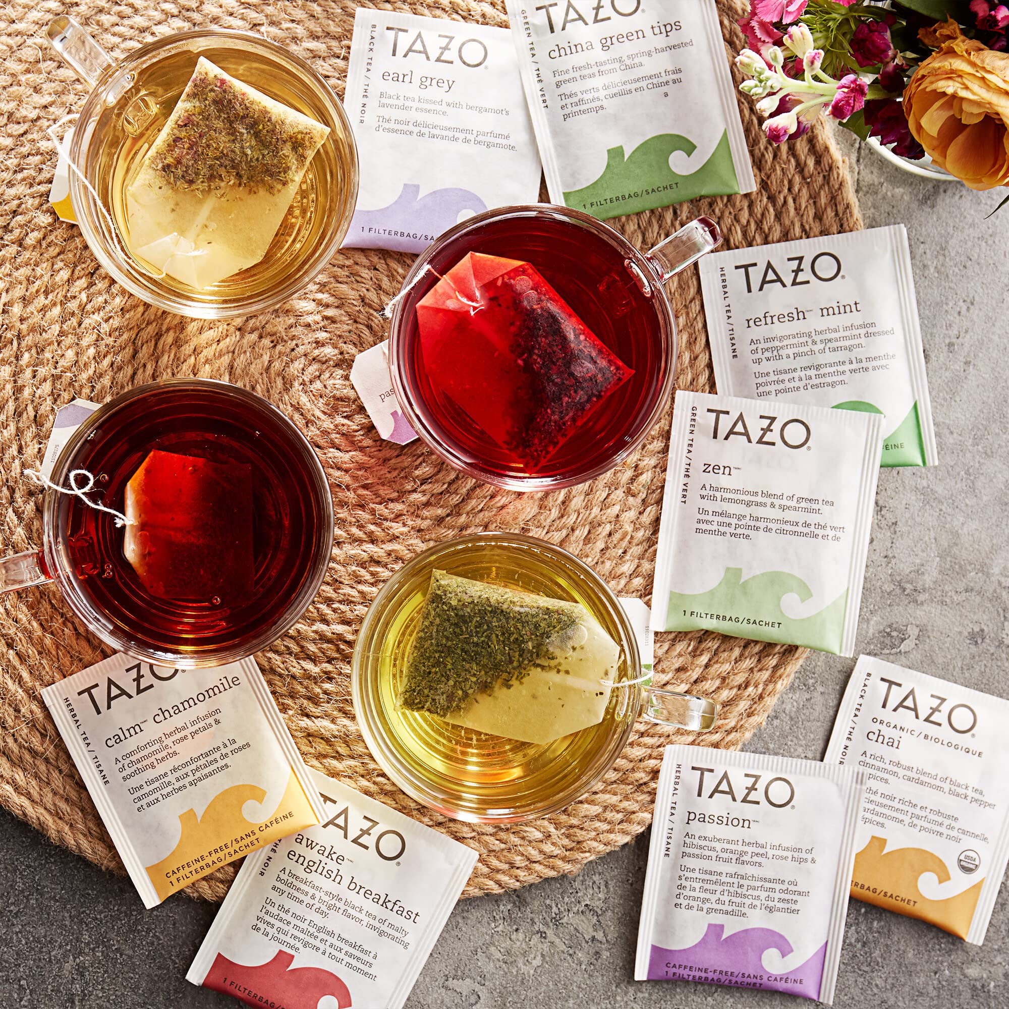 Tazo Tea Bags Sampler Variety Gift Box, 10 Different Flavors, 20 Count, with Honey Sticks