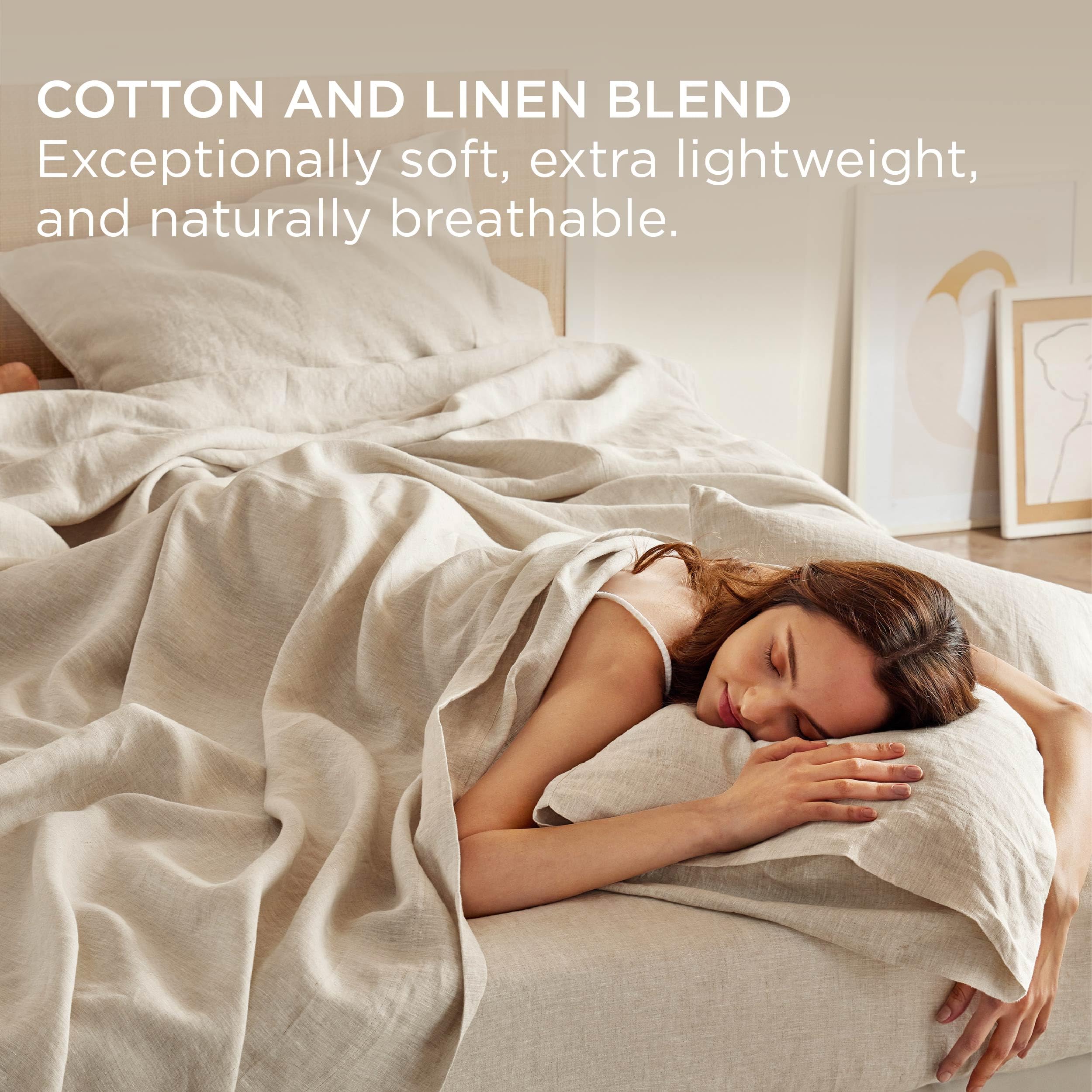 Bedsure Linen Sheets - Linen Bedsheets Queen Size Bed, Blend from Linen Cotton Sheets, Breathable & Soft Cotton Bedsheets, Gifts for All Seasons, 4 Pieces, Tannish Linen