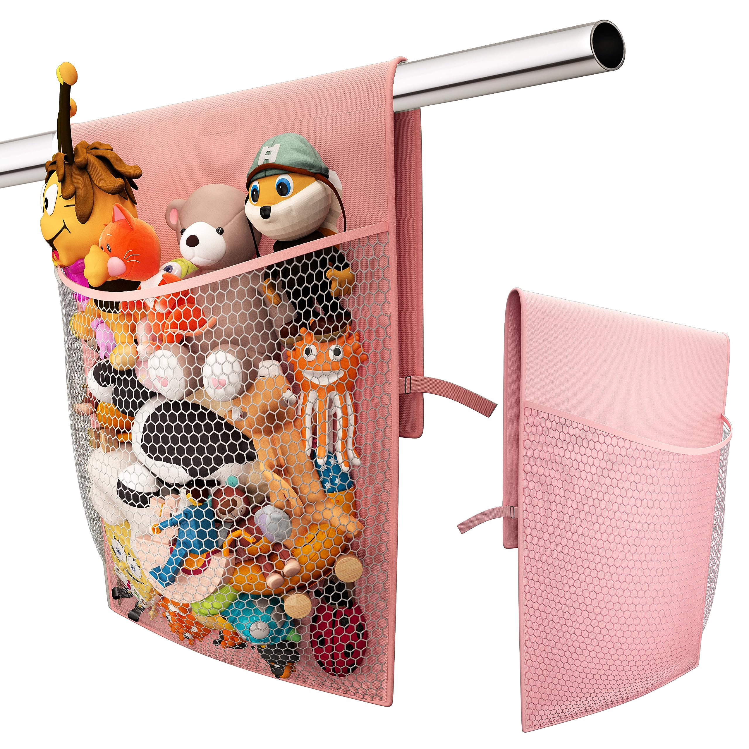 Stuffed Animal Storage Pocket for Closet and Chair Caddy Organizer for Stuffier, Baby Ideas Holder, Toy Plush Storage/Hammock Hanging Storage Net Big Girls Toddler Large Bag Animals Pink