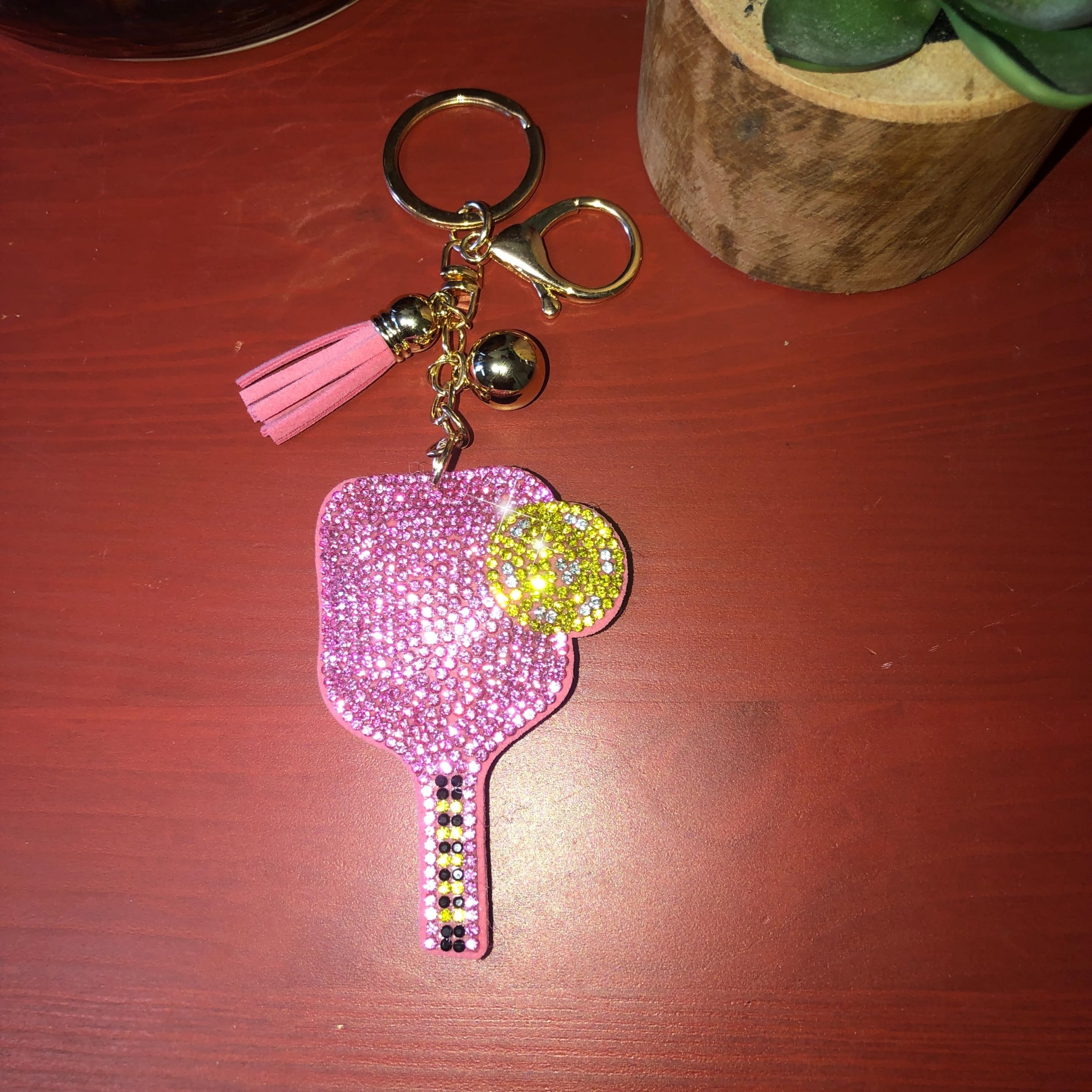 Popfizzy Rhinestone Pink Pickleball Keychain for Women, Bling Pickleball Backpack Keychain for Girls, Pickleball Gifts