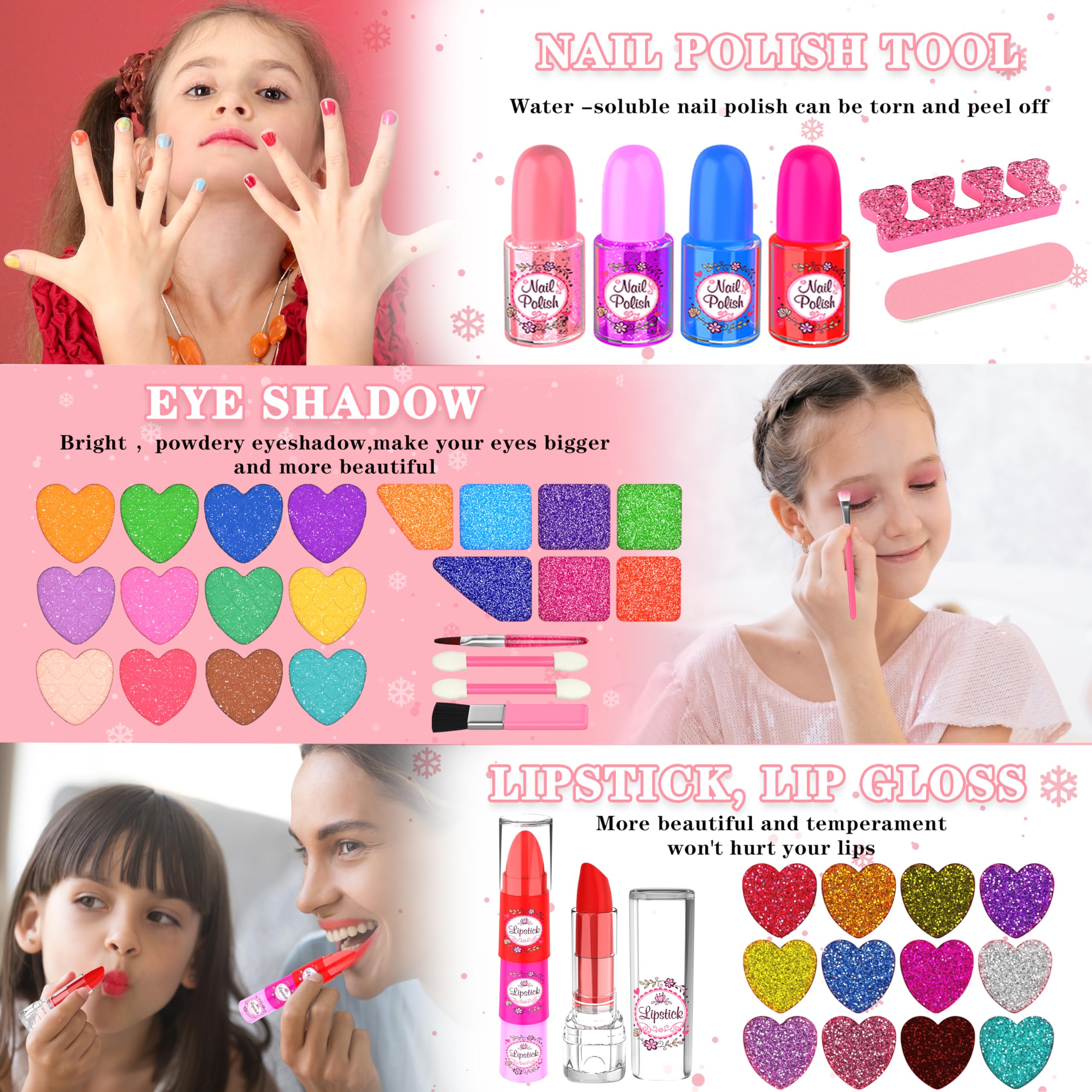 Kids Makeup Kit for Girl, 66 Pcs Washable Makeup Set for Little Girls, Real Cosmetic Set Pretend Play Makeup Toy Beauty Set Christmas & Birthday Gift Age 3 4 5 6 7 8 9+ Year Old Kids Toddler Toys