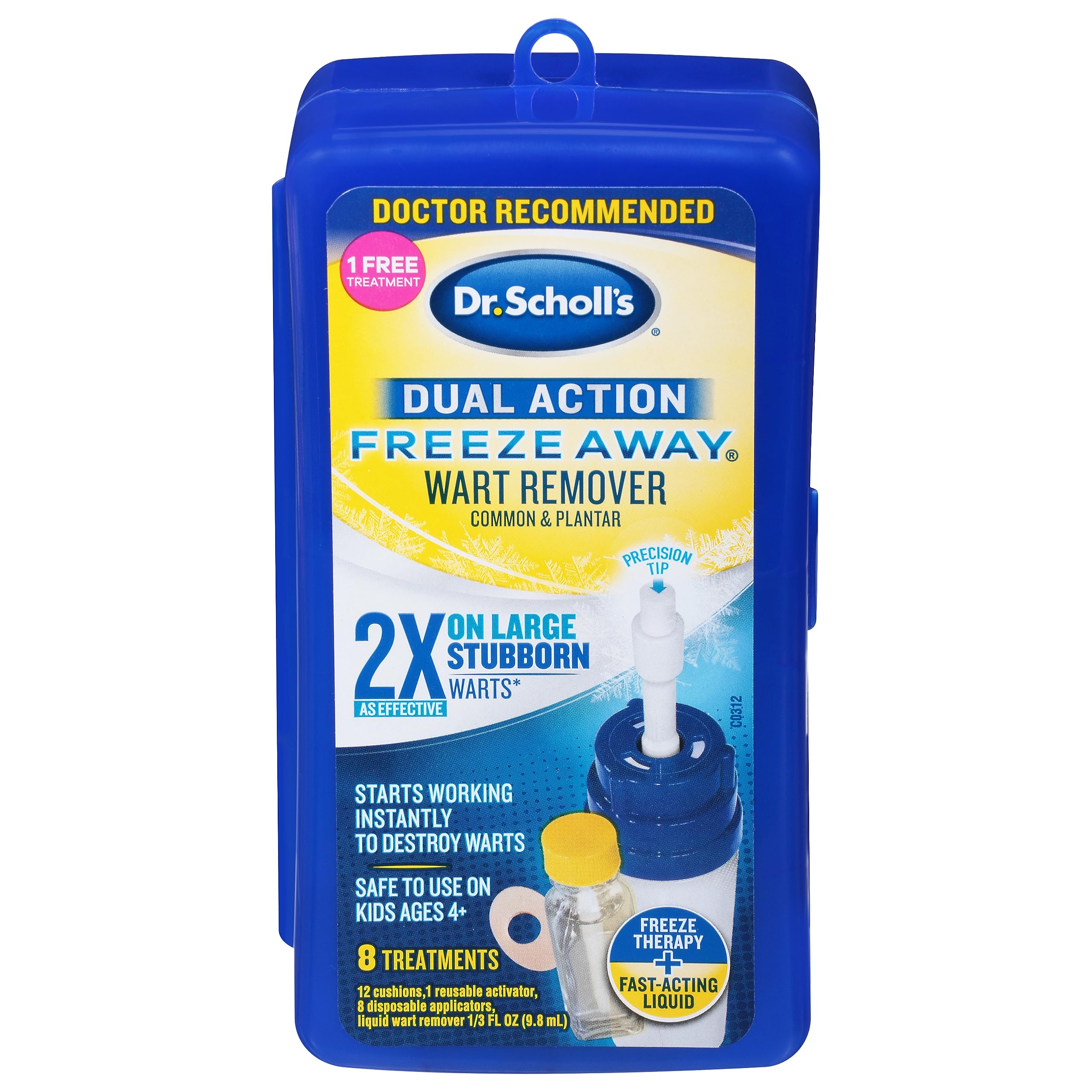 Dr. Scholl's Dual Action Freeze Away® WART Remover, 8 Applications // Freeze Therapy + Powerful Fast Acting Salicylic Liquid to Remove Common and Plantar Warts, 0.33 Fl Oz, 1 Count