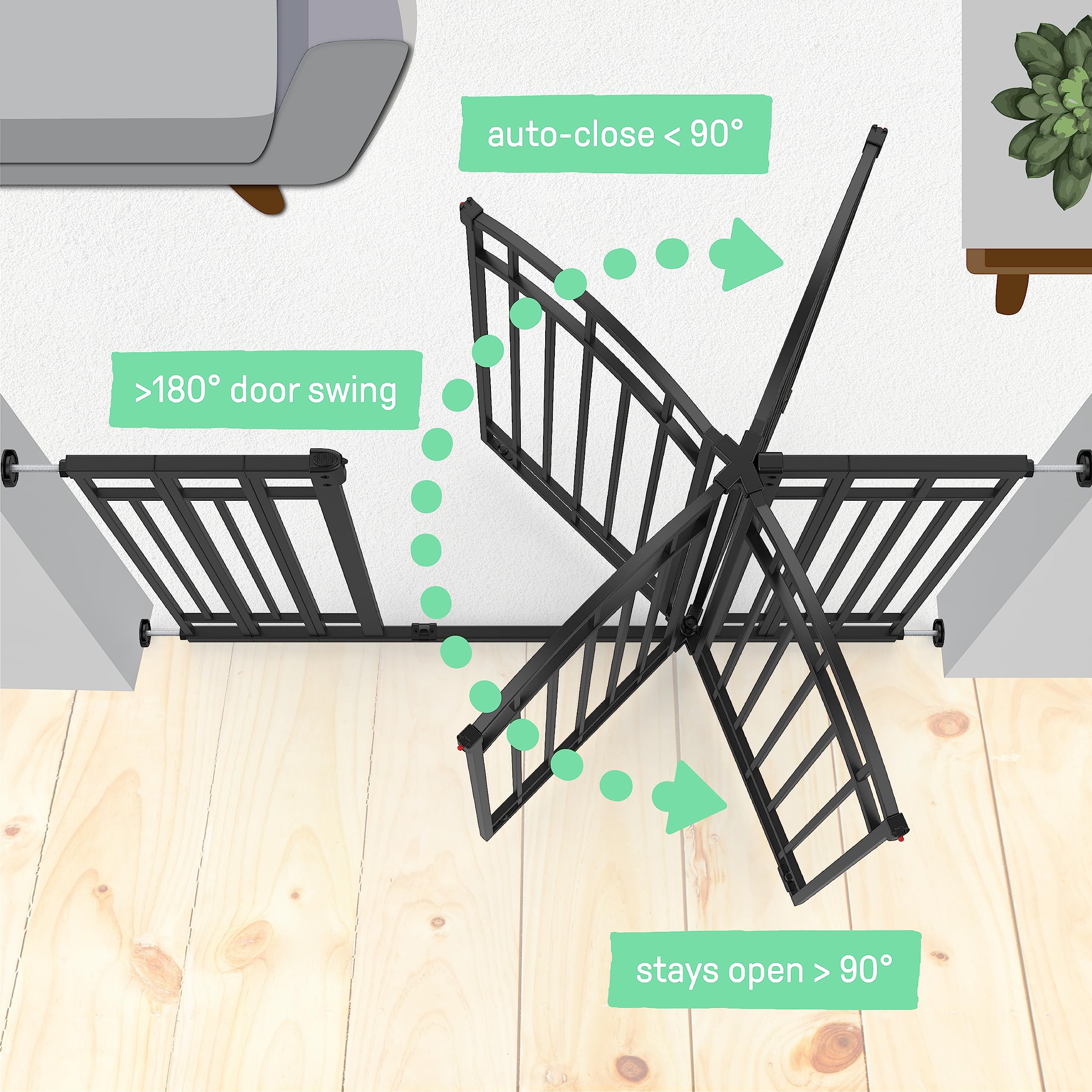 Summer Infant Multi-Use Decorative Extra Tall Walk-Thru Baby Gate, Fits Openings 28.5-48 Inch (Pack of 1), Black Metal, for Doorways and Stairways, 36' Tall Baby and Pet Gate, Black, One Size