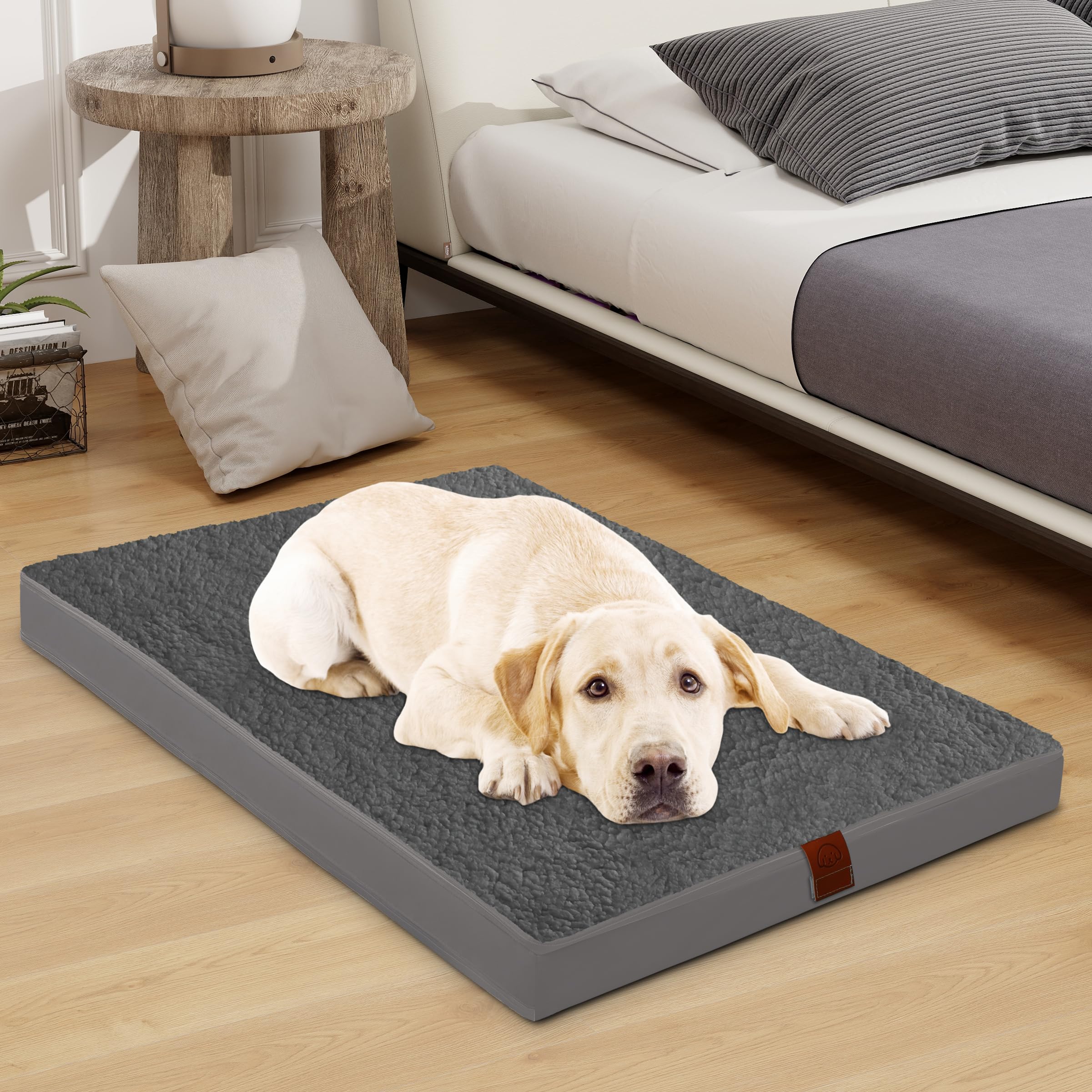 Easy-Going Dog Bed for Large Dogs, Egg Crate Foam Dog Bed with Removable Washable Cover and Non-Slip Bottom, Waterproof and Machine Washable Pet Bed Cover (36x27x3 in, Dark Grey)