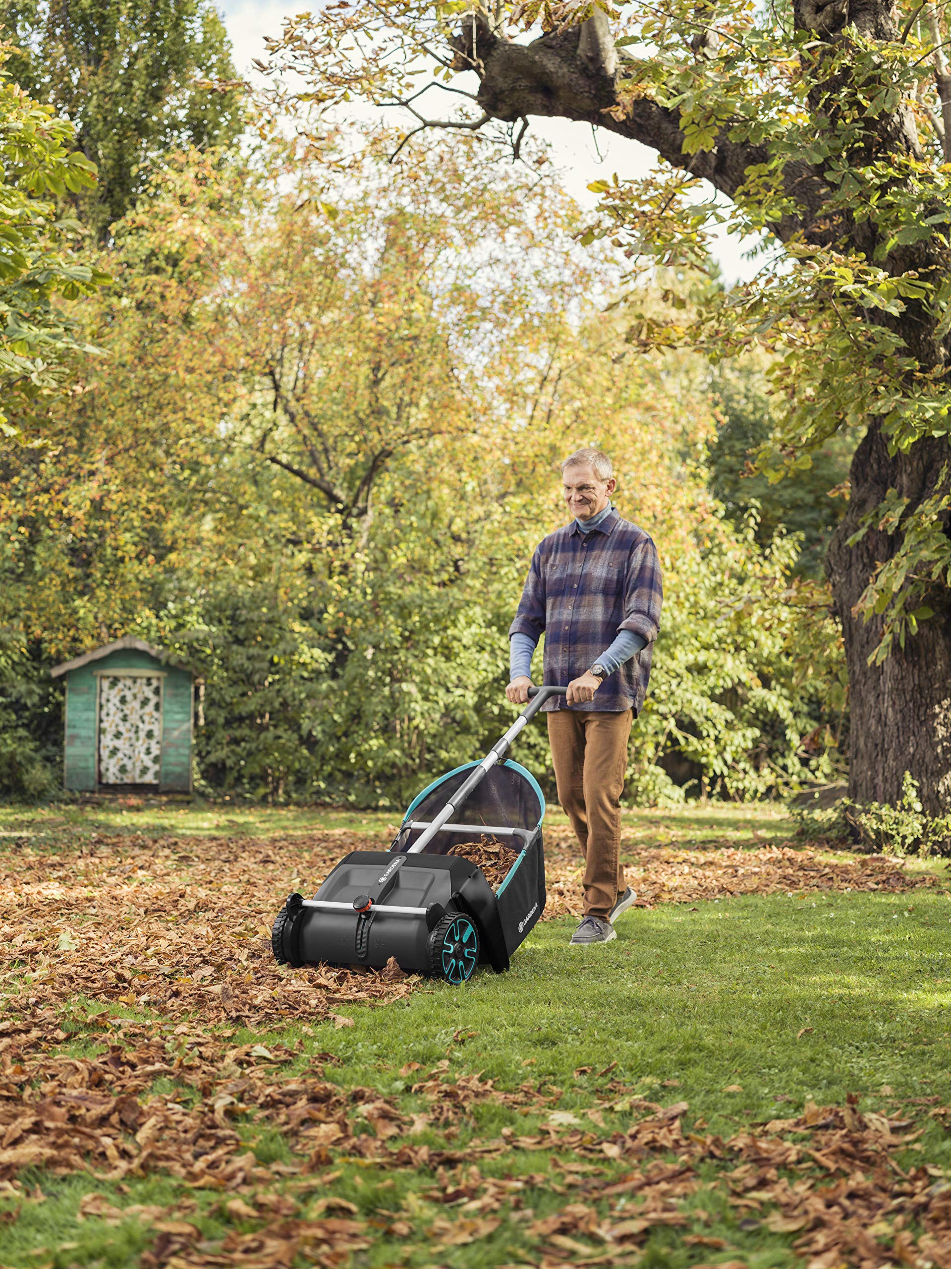 Gardena (03565-20) Lawn and Leaf Collector, Durable and Easy to Manuever Push Lawn and Leaf Sweeper with Large Capacity 3.2 cu. ft. Mesh Collection Hopper Bag, 5 Year Warranty