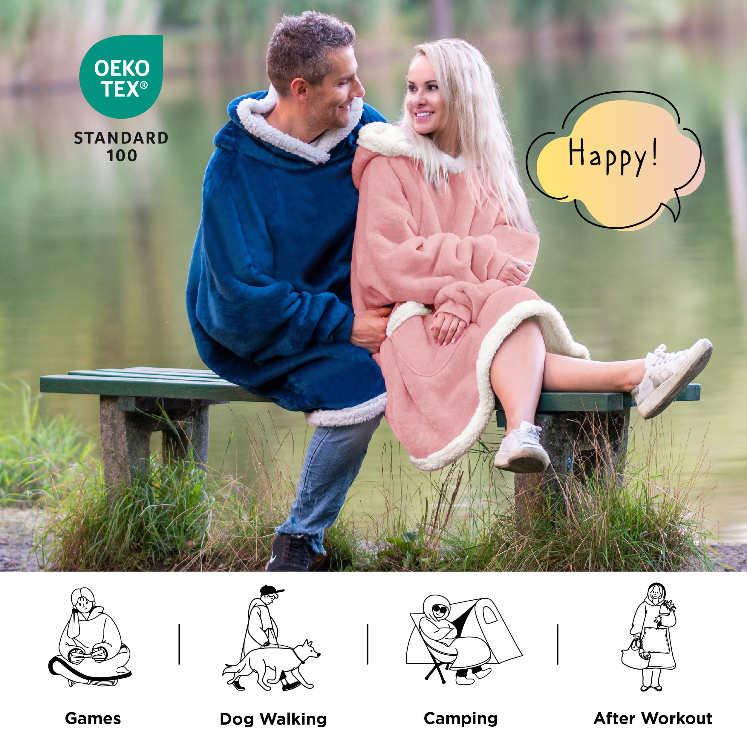 Bedsure Blanket Hoodie - Sherpa Wearable Blankets for Women & Kids as Gifts for Women Men, Christmas Gifts Sweatshirt Blanket, Mellow Rose, Small