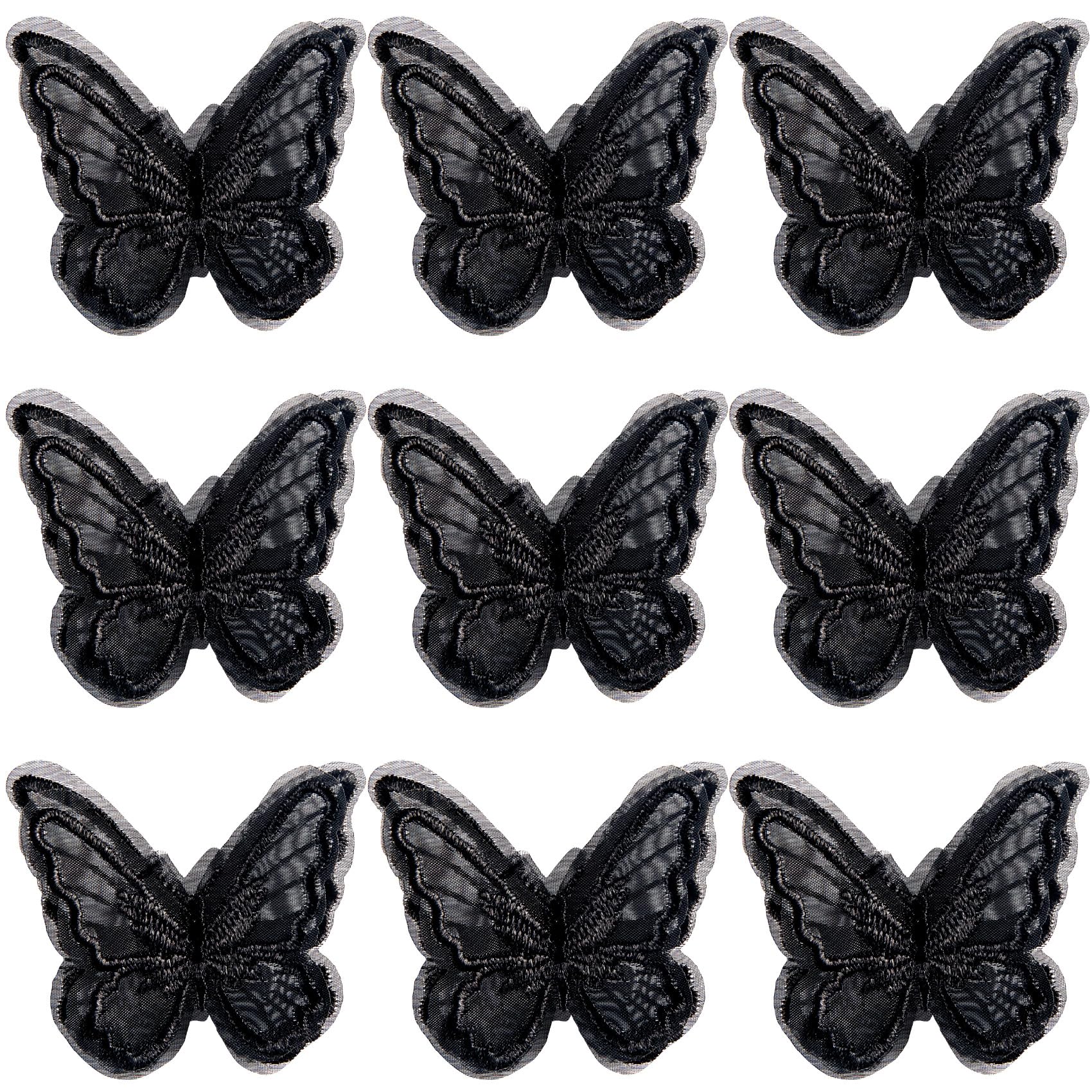 Pndeyo 10pcs Butterfly Hair Clips for Women, Non-Slip Embroidery Butterfly Hair Pins, Double-Layer Lace Butterflies Hair Barrettes Accessories for Long Short Curly Wavy Straight Hair- Black