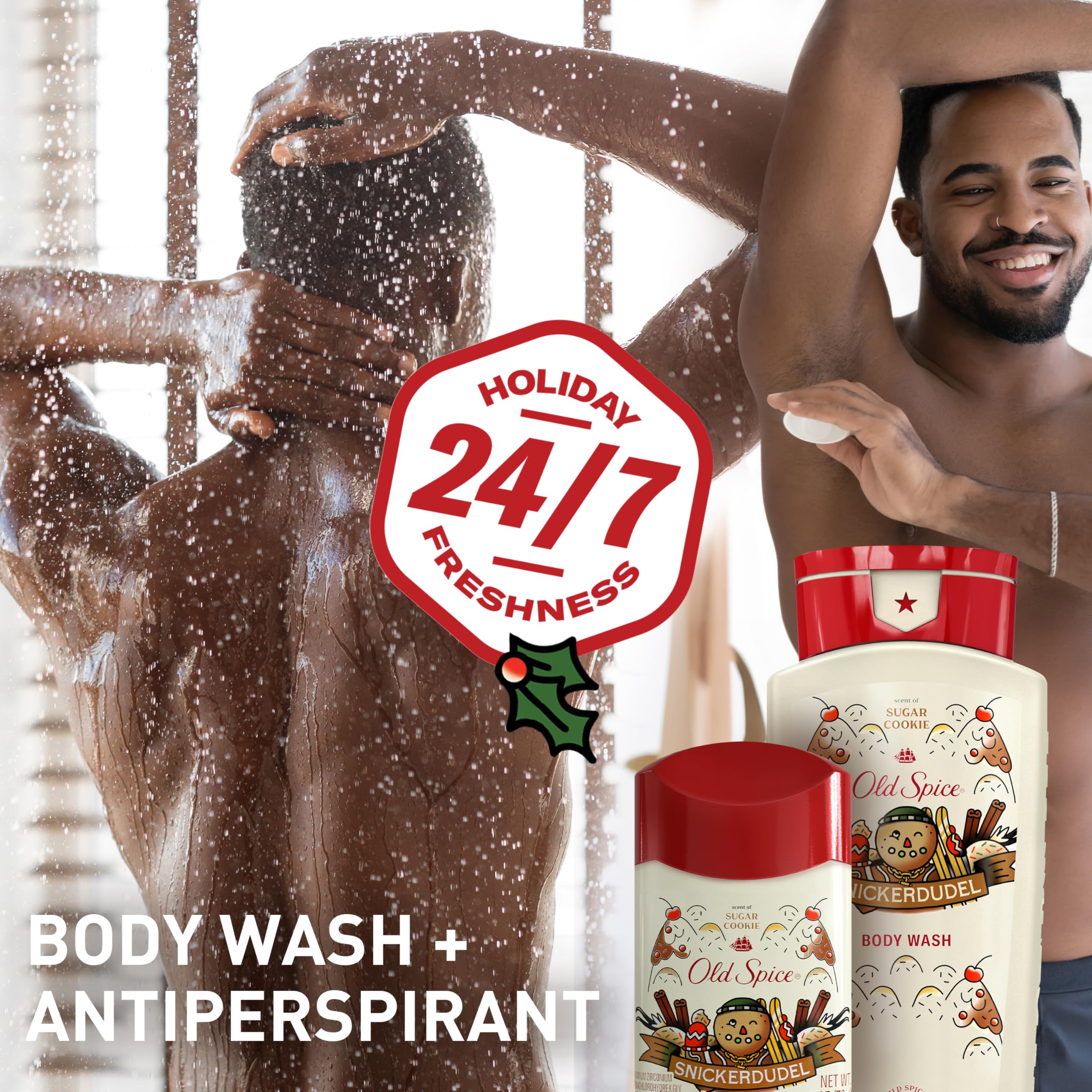 Old Spice Body Wash for Men, Holidudes Limited Edition, 24/7 Holiday Freshness, Lasting Scent and Rich Lather, Stocking Stuffer, Snickerdudel Sugar Cookie Scent, 16 fl oz