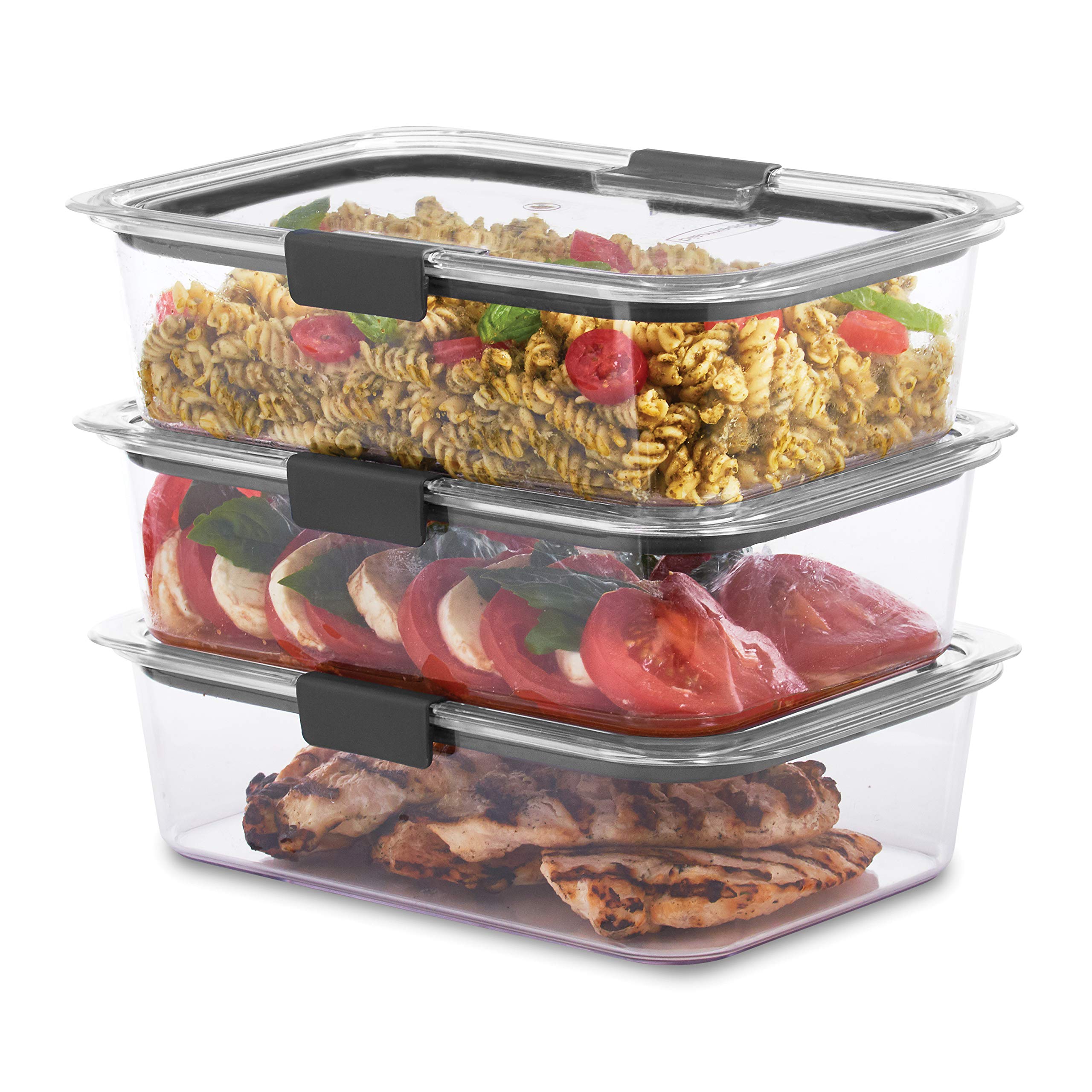 Rubbermaid Brilliance Food Storage Container, Large, 9.6 Cup, Clear, 3 Pack