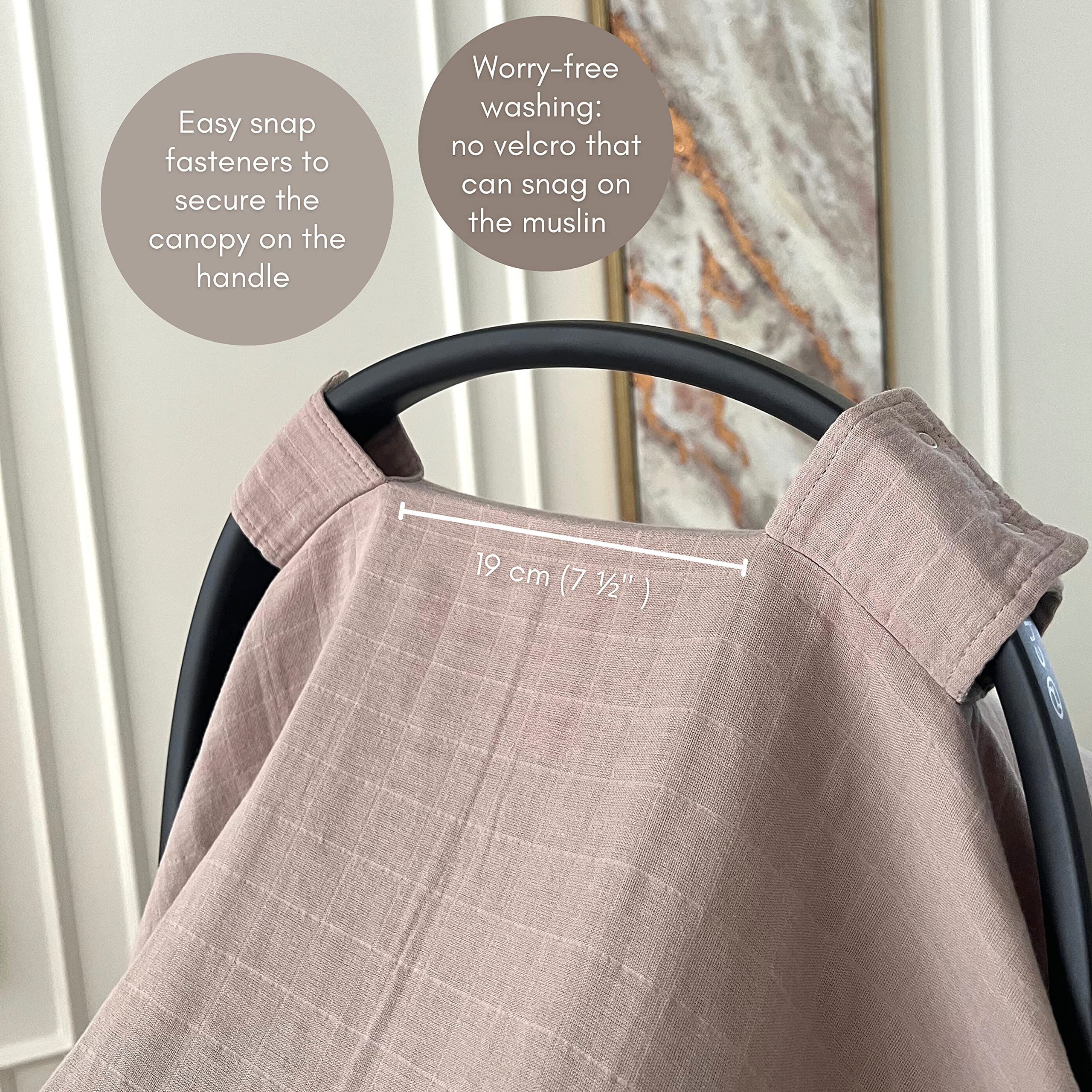 MOZAH 100% Organic Muslin Baby Car Seat Cover Muslin Carseat Canopy Baby Car Seat Covers for Boys (Warm Taupe)