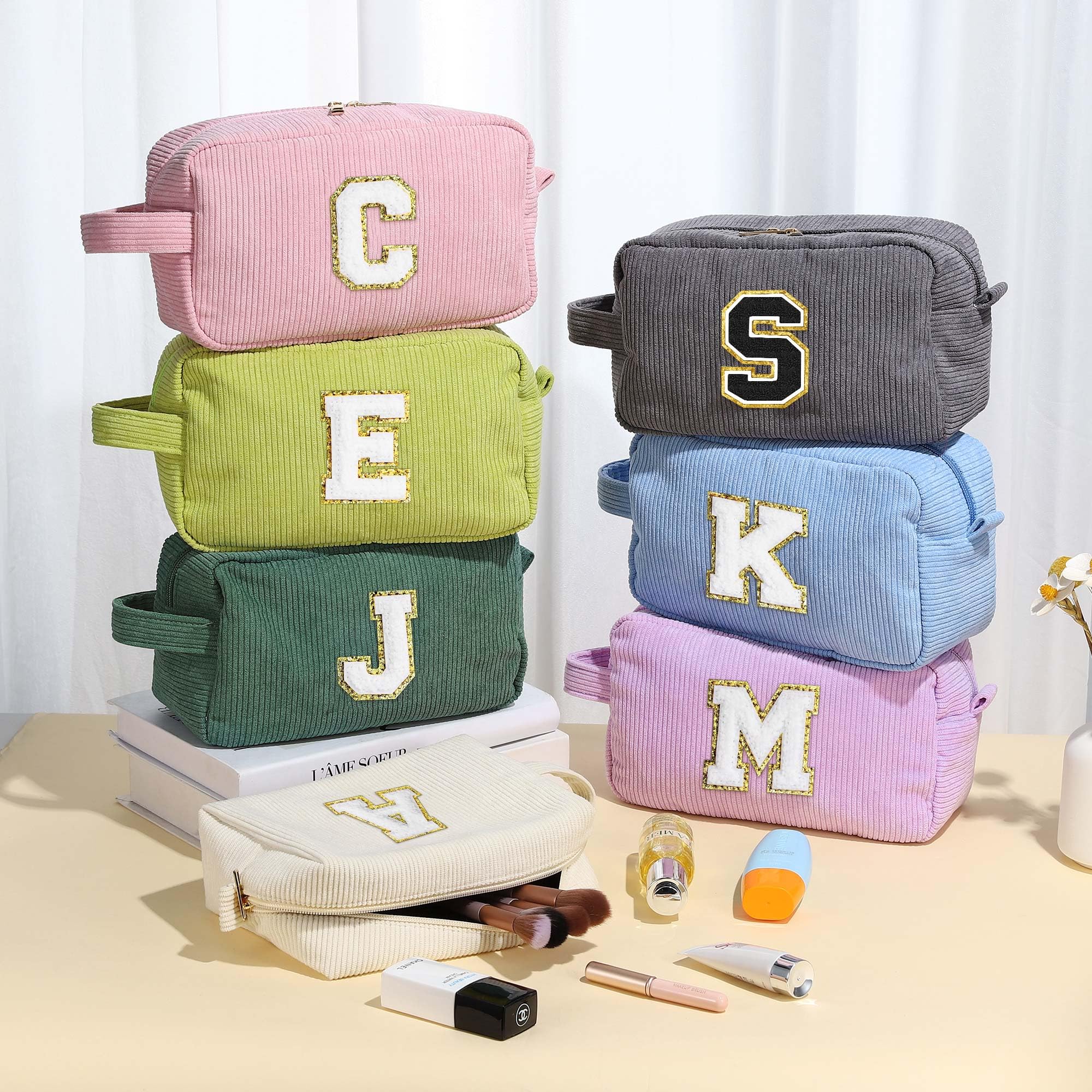 YOOLIFE Travel Makeup Bag Cosmetic Bag - Birthday Gifts for Girls Women Make Up Bag Monogram Cute Makeup Bag Personalized Teen Girl Gift Daughter Friend Birthday Gifts for Women Her Girl Blue Letter A