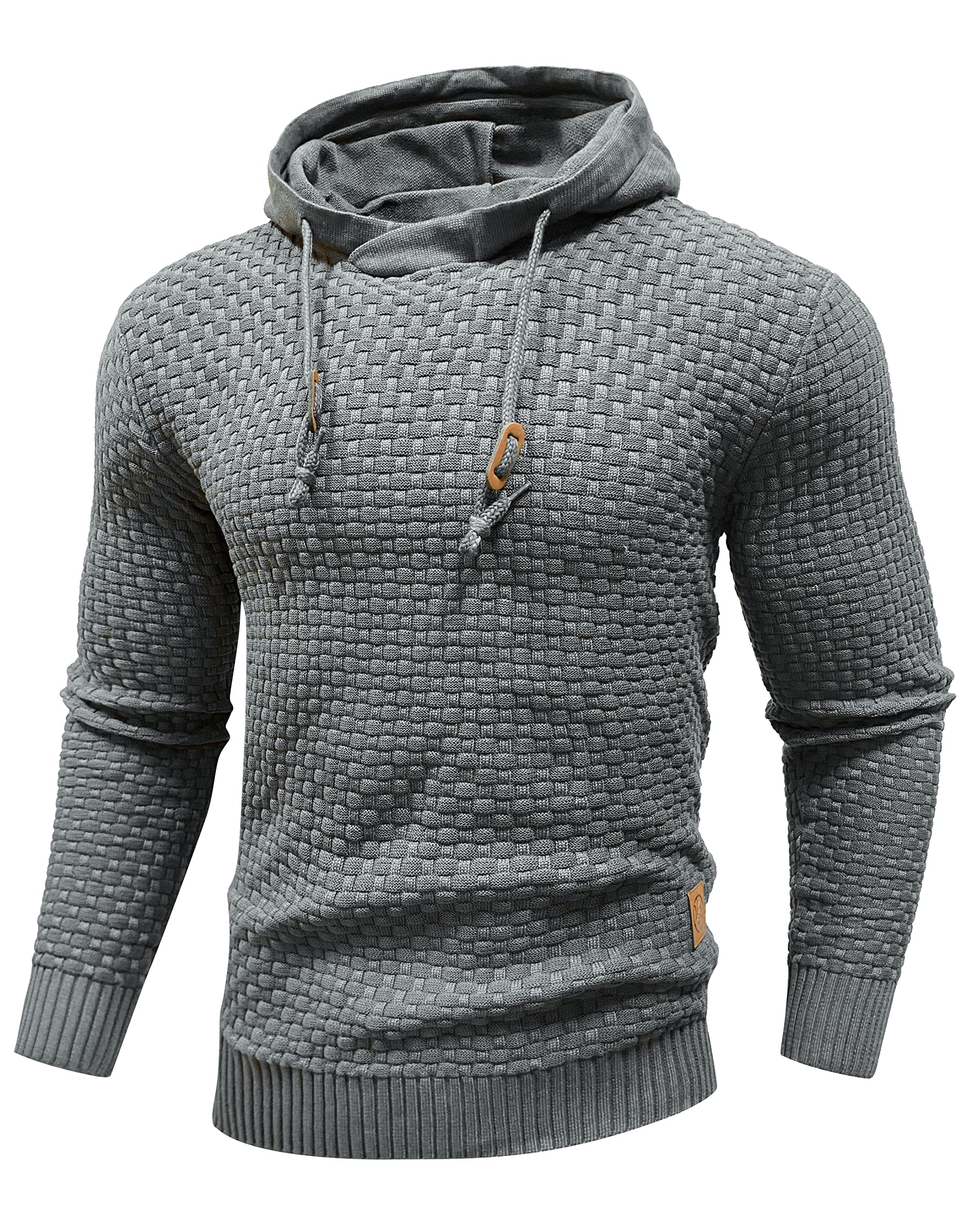Zaitun Mens Hooded Sweatshirt Long Sleeve Solid Knitted Hoodie Pullover Sweater Dark Gray