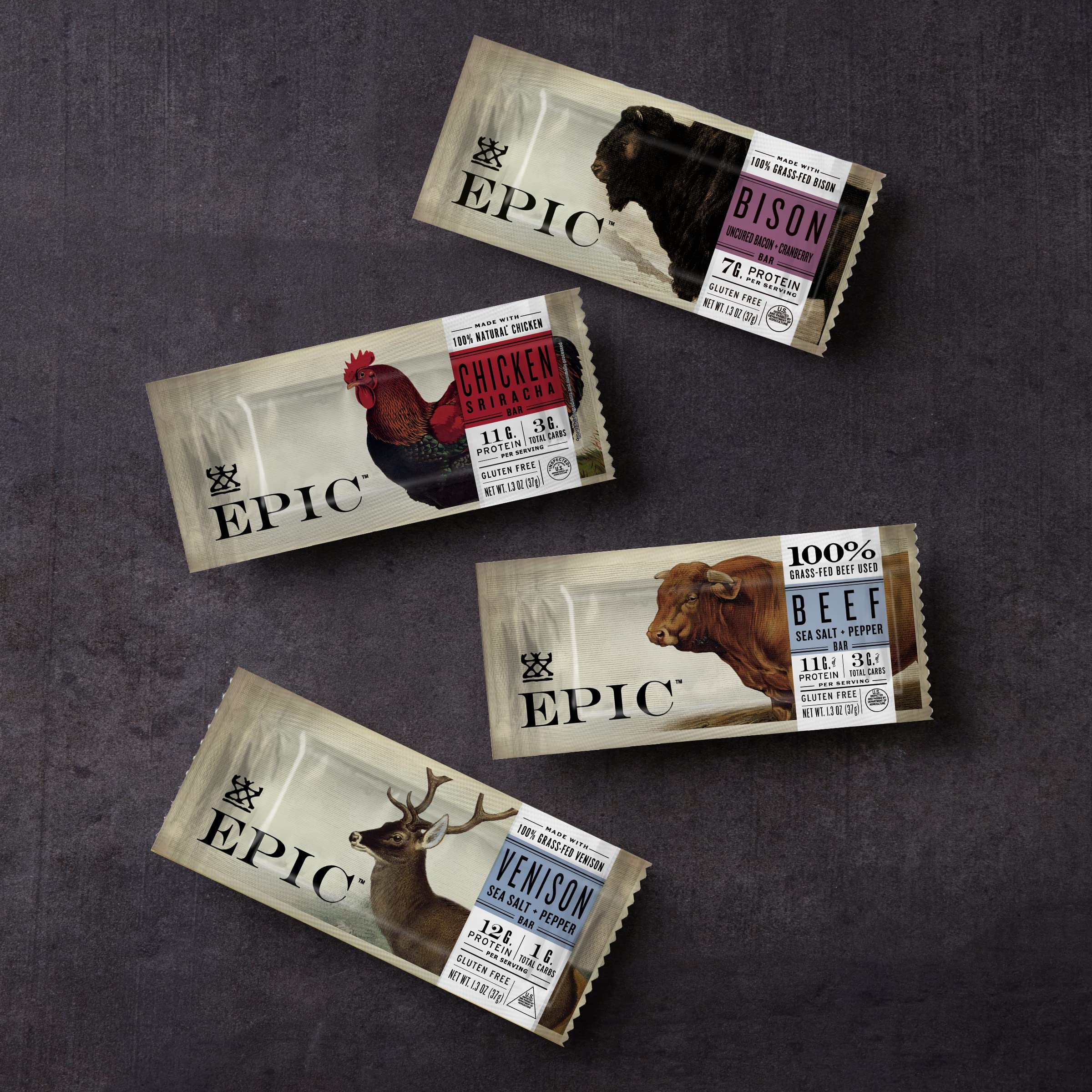 EPIC Bison Bacon Cranberry Bars, Grass-Fed, 12 Count Box 1.3oz bars