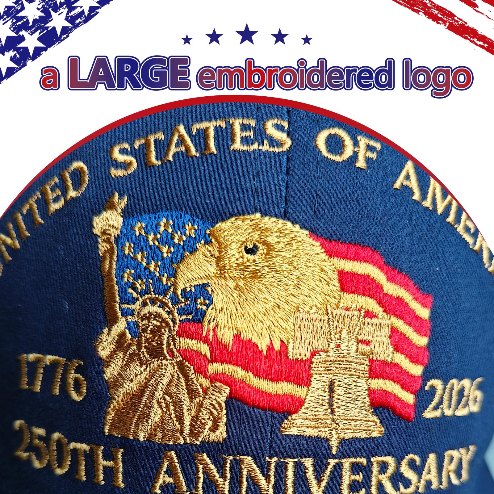 Embroidered United States 250th Anniversary Hat - 250 Years Anniversary USA Trucker Hat for Men Women, Adjustable Patriotic Baseball Cap (A-Navy Blue)