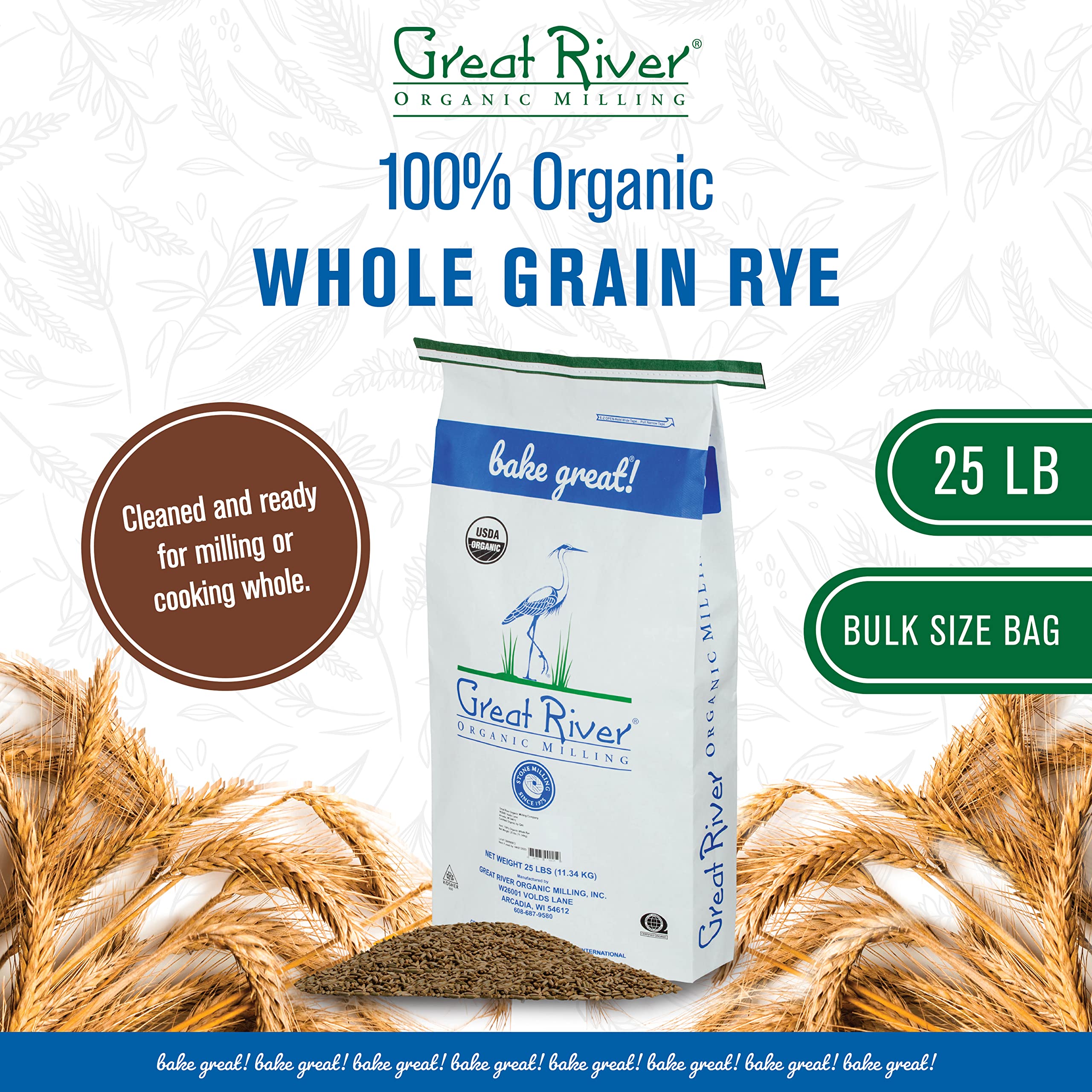 Great River Organic Milling, Whole Grain, Rye Grain, Organic, 25-Pounds (Pack of 1)