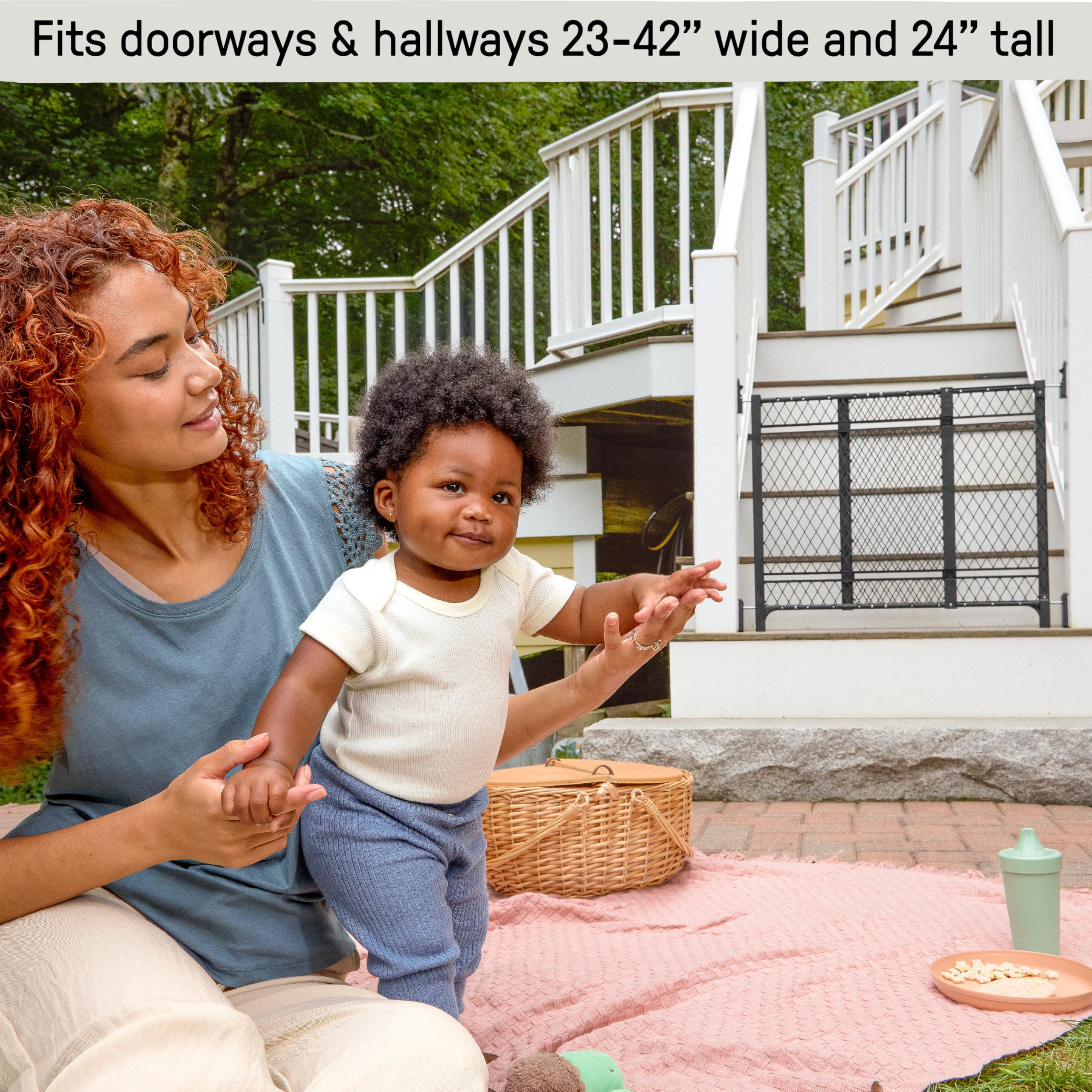Ingenuity Doorway 42W Series Dog and Baby Gate, Indoor Outdoor, Won't Rust or Fade, Plastic Panel with Galvanized Steel Reinforcement, Fits 23-42" Openings, 24” Tall