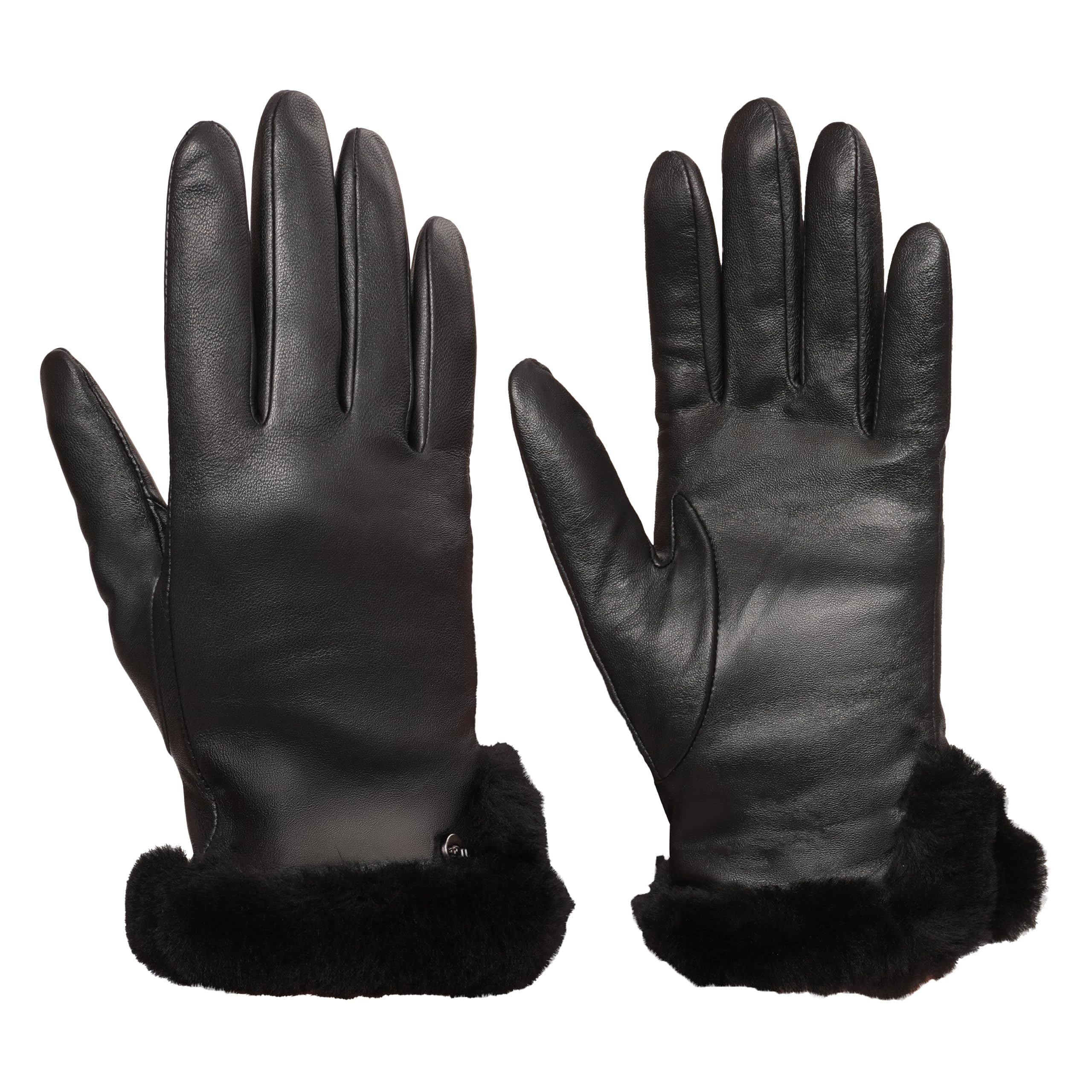 UGG Women's Leather Sheepskin Vent Gloves with Conductive Tech Palm, Black, Medium