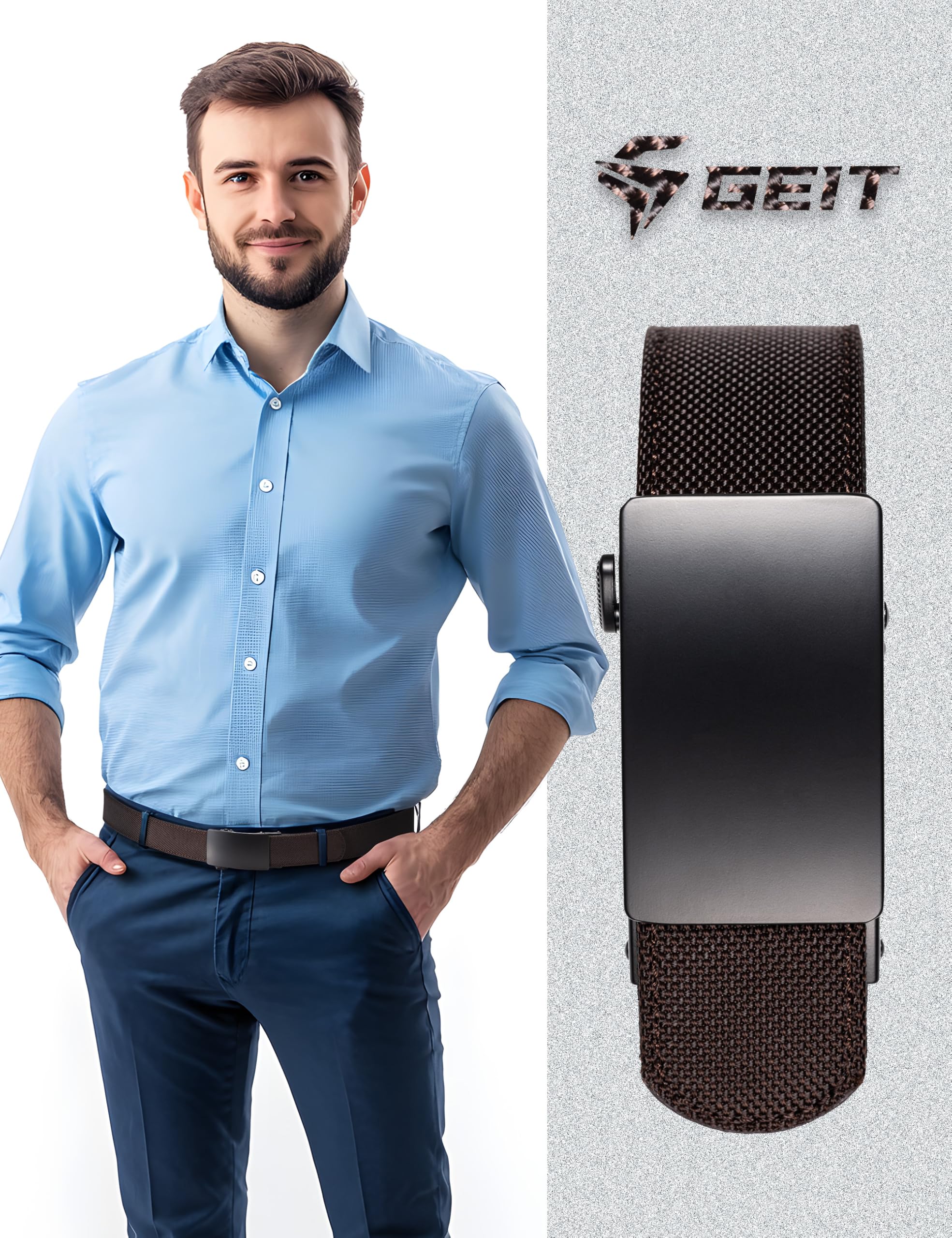 GEIT Nylon Ratchet Belts for Men,Casual Business Web Belt with Automatic Slide Buckle,Customizable Fit (35mm)
