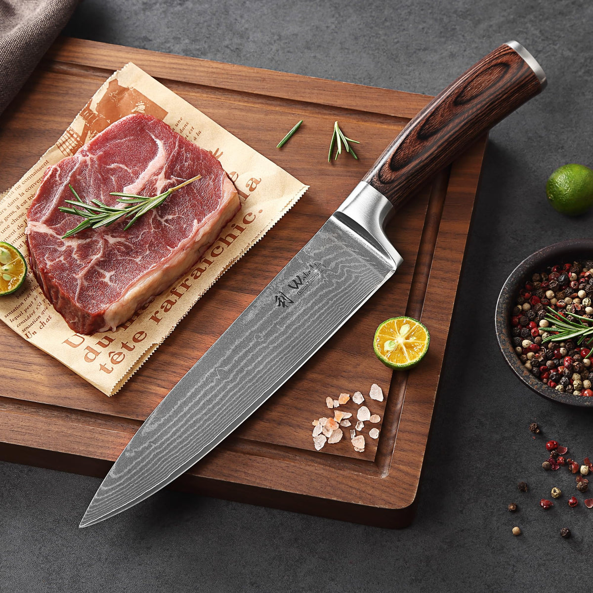 Wakoli Chef Knife, 8-inch Blade Damascus Knife made from 67 Layers of Damascus Steel with VG10 Core, Ergonomic Kitchen Knives with Pakkawood Handle for All Tasks in Gift Box (EDIB)