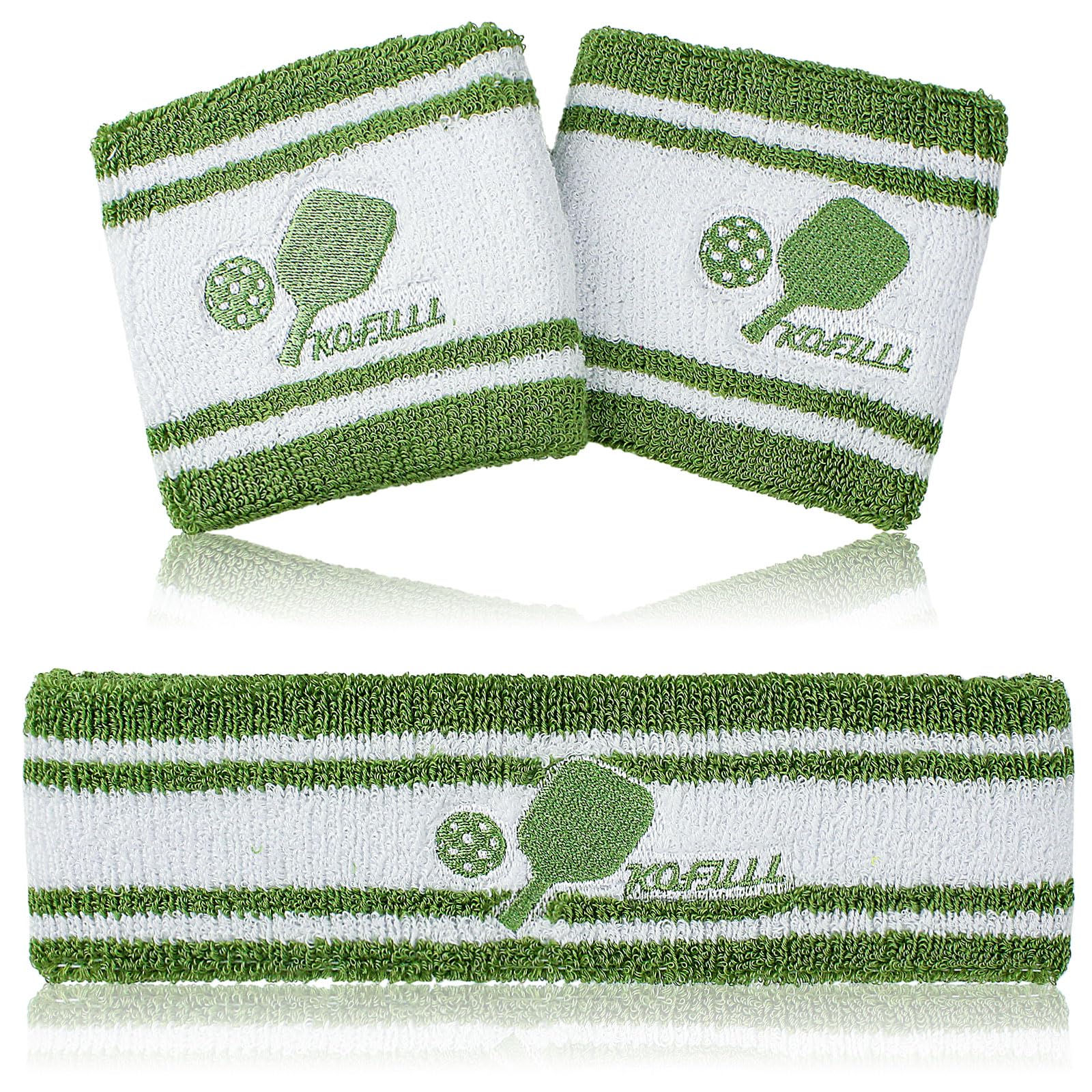 KOFULL Pickleball Accessories, Pickleball Gifts for Women and Men, Cotton Sweat Bands Headband Set for Pickleball, Tennis, Golf, Yoga Sports, Green