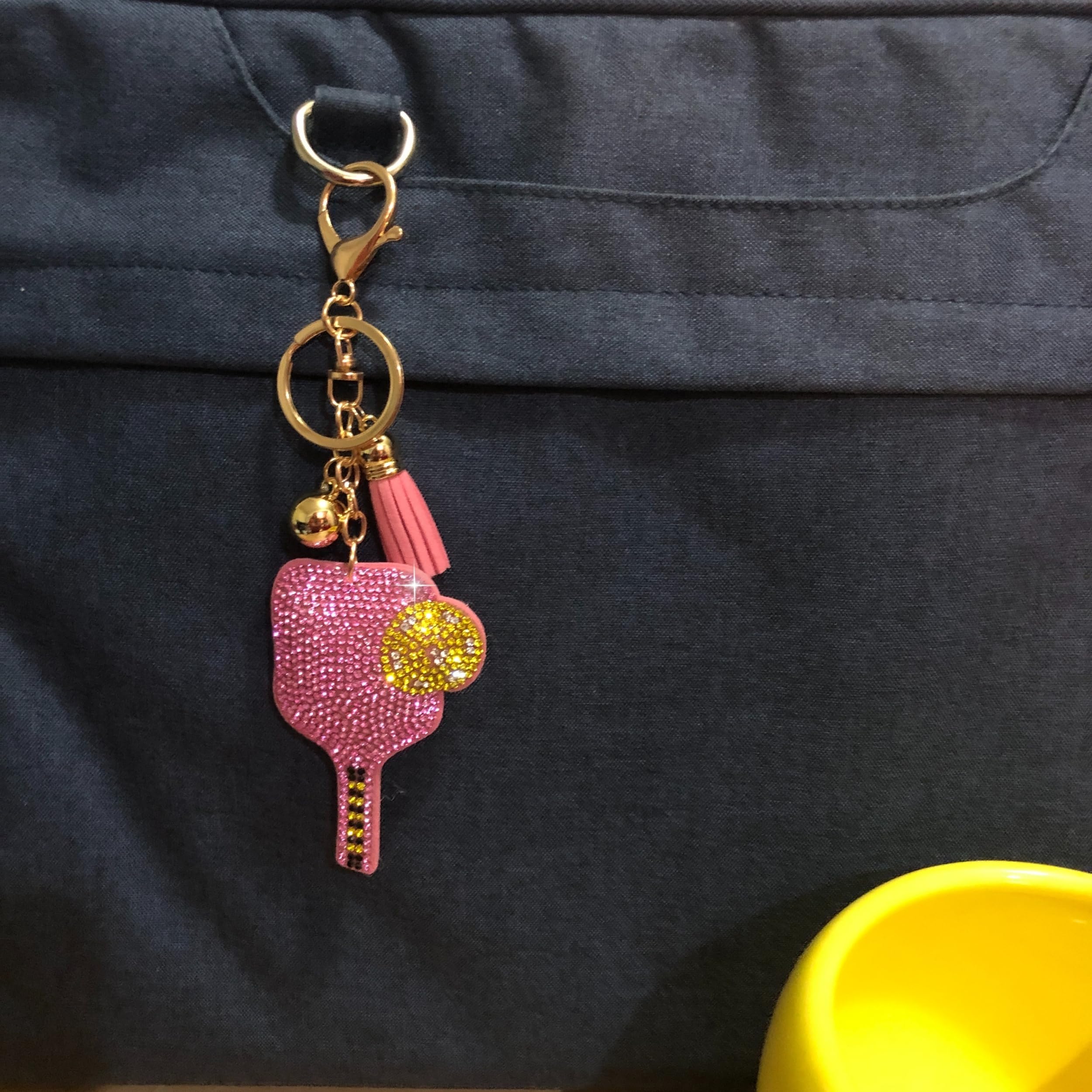 Popfizzy Rhinestone Pink Pickleball Keychain for Women, Bling Pickleball Backpack Keychain for Girls, Pickleball Gifts