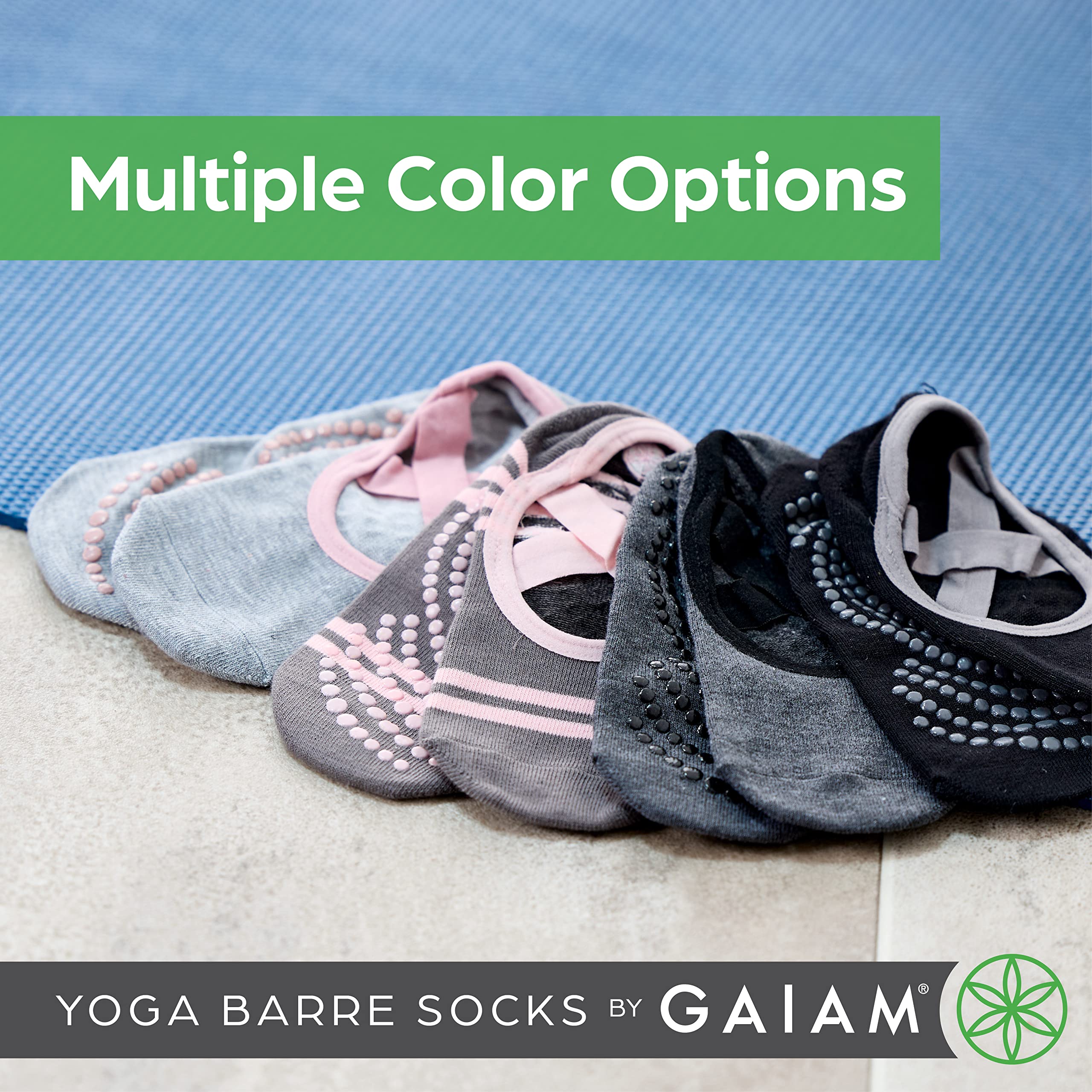 Gaiam Yoga Barre Socks - Grippy Non Slip Sticky Toe Grip Accessories for Women & Men - Pure Barre, Hot Yoga, Pilates, Ballet, Dance, Home - Indigo