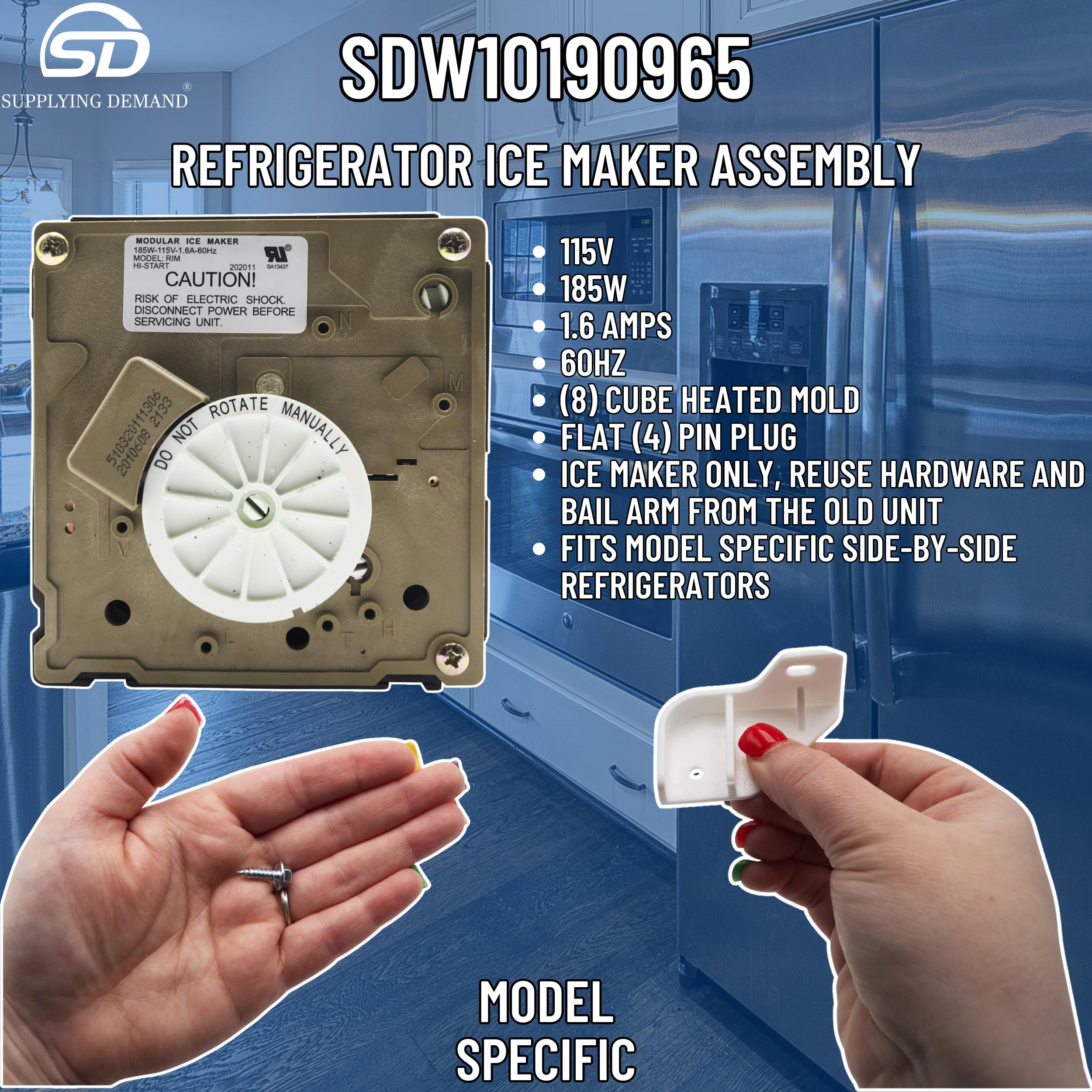 Supplying Demand W10190965 W10190966 Refrigerator Ice Maker Assembly Replacement No Bail Arm Model Specific Not Universal