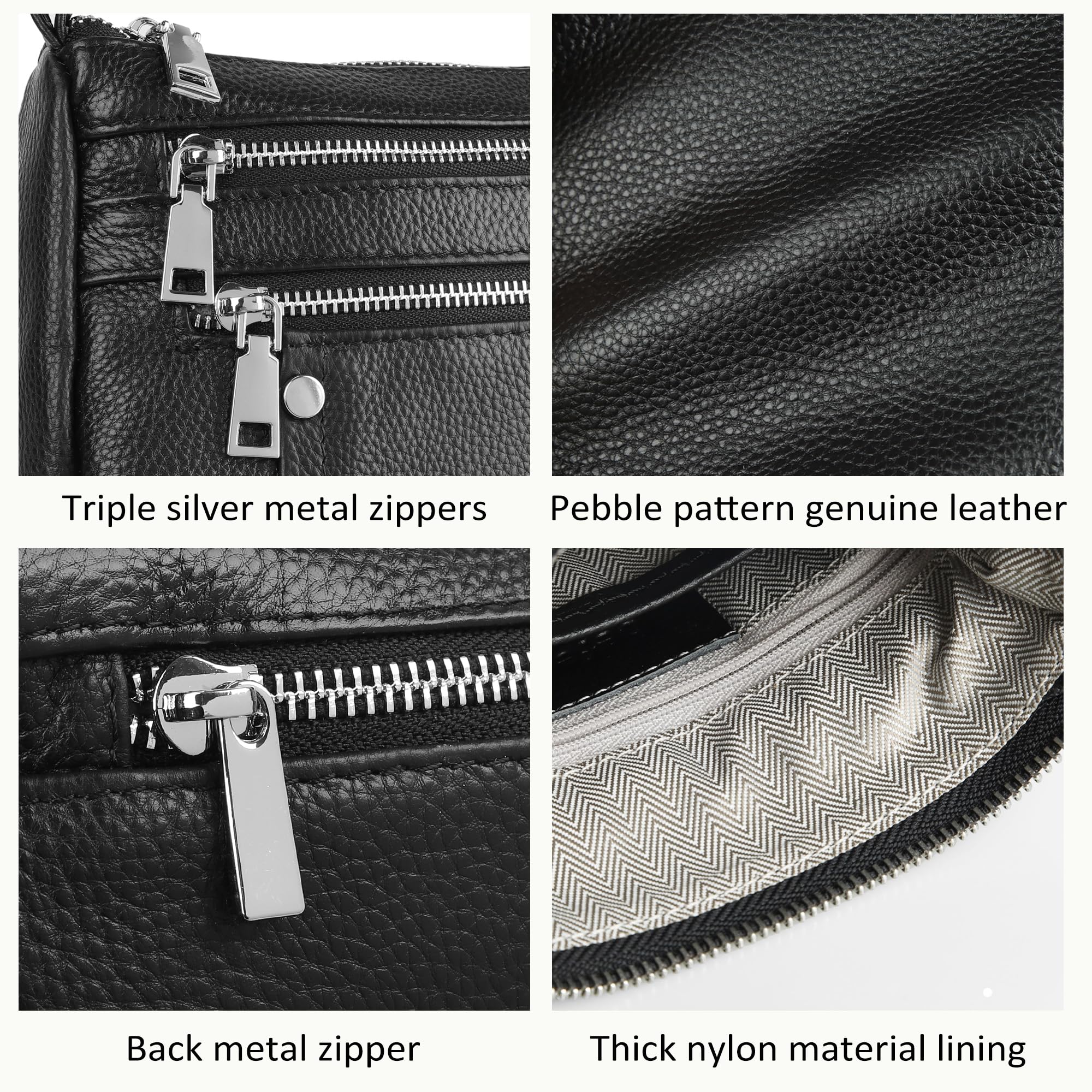 befen Black Genuine Leather Small Crossbody Bags Purses for Women Pocketbooks Shoulder Purse Satchel Bag with Multi Zipper Pockets