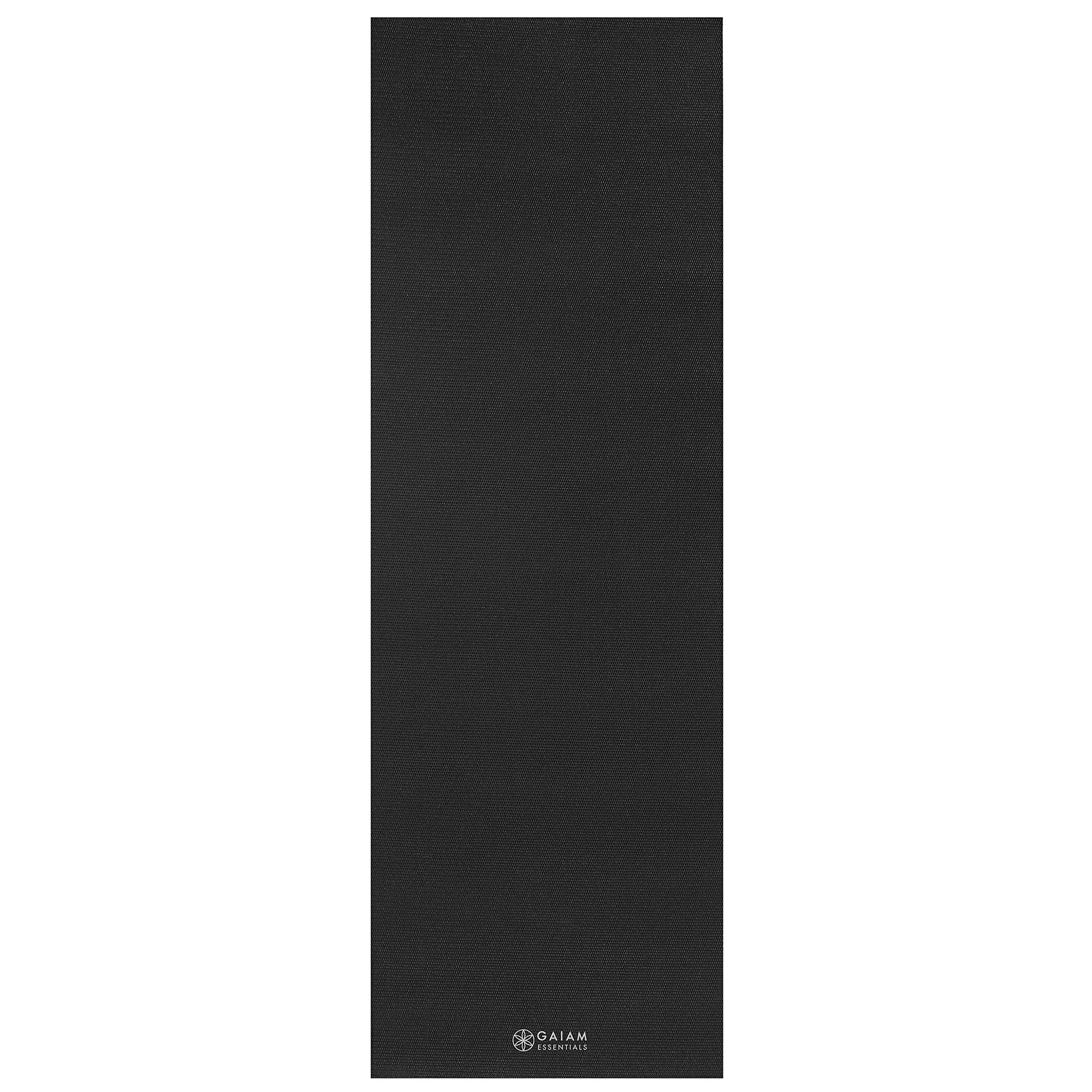 Gaiam Essentials Premium Yoga Mat with Carrier Sling, Black, 72 InchL x 24 InchW x 1/4 Inch Thick