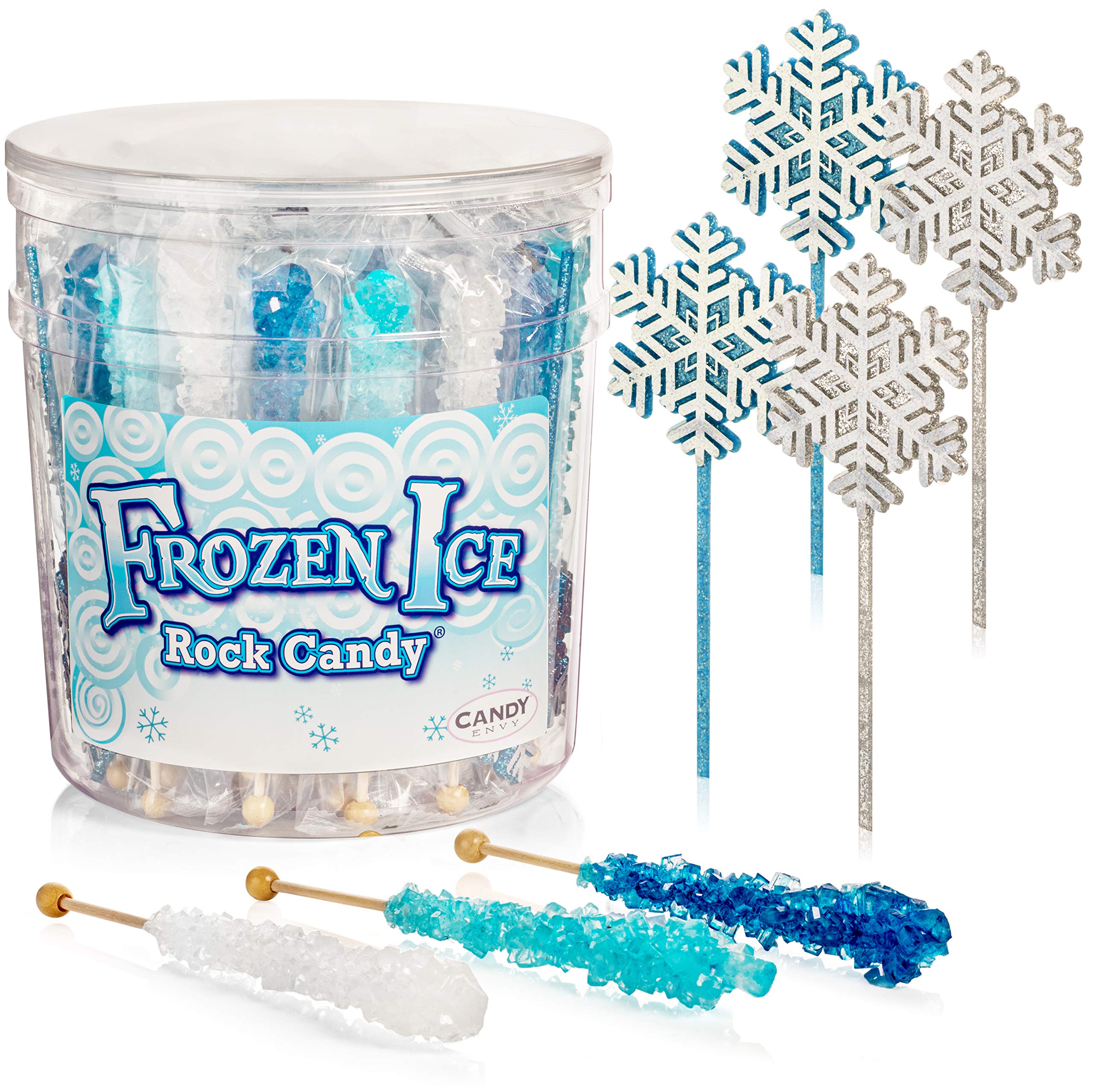 Candy Envy - Frozen Ice Rock Candy Sugar Sticks - 36 Individually Wrapped Party Treats & 4 Wands