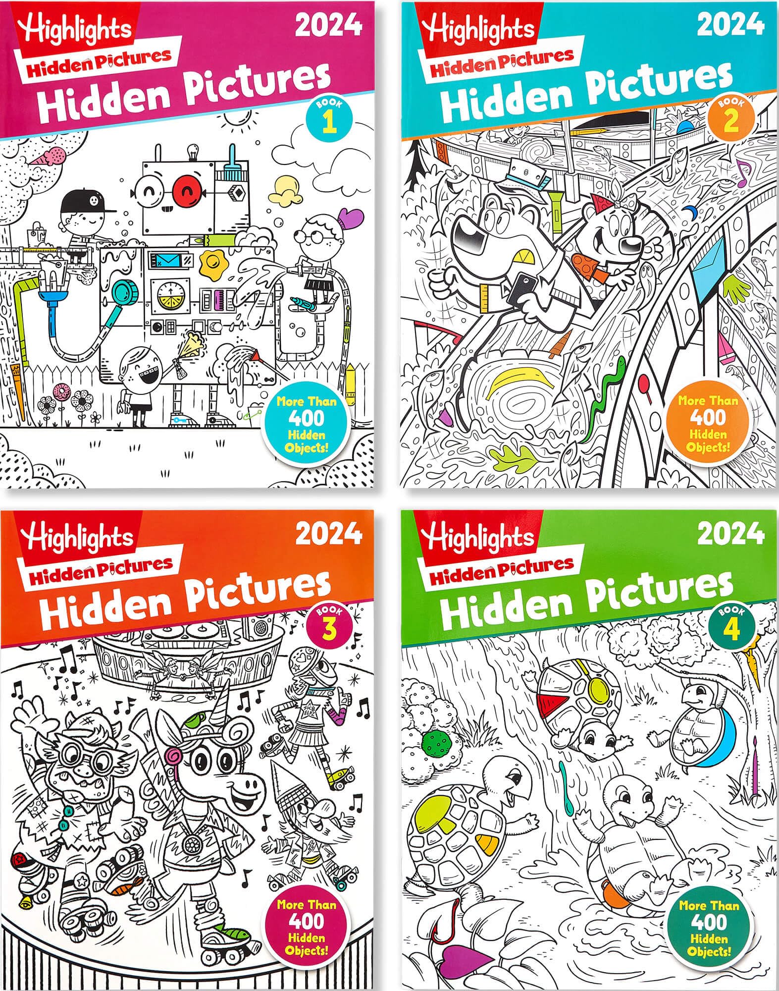 Highlights Hidden Pictures 2024 Activity Books for Kids Ages 6 and Up, 4-Book Set of Travel-Friendly Screen Free Seek and Find Fun, Books Double as Coloring Books