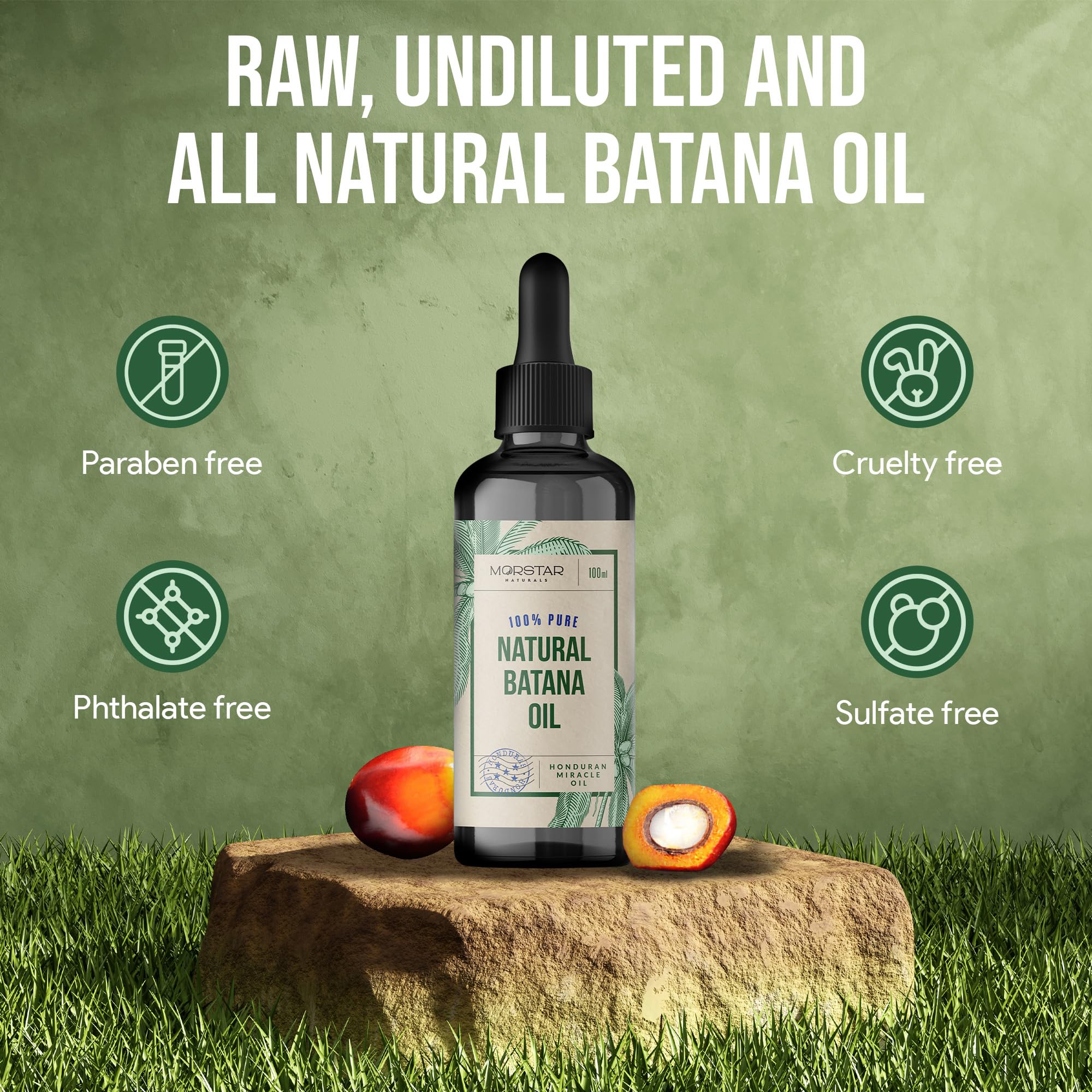 Morstar Raw Batana Oil for Hair Growth: 100% Pure - Dr. Sebi Batana Oil from Honduras Unrefined Promotes Hair thickness for Men & Women 3.4 OZ