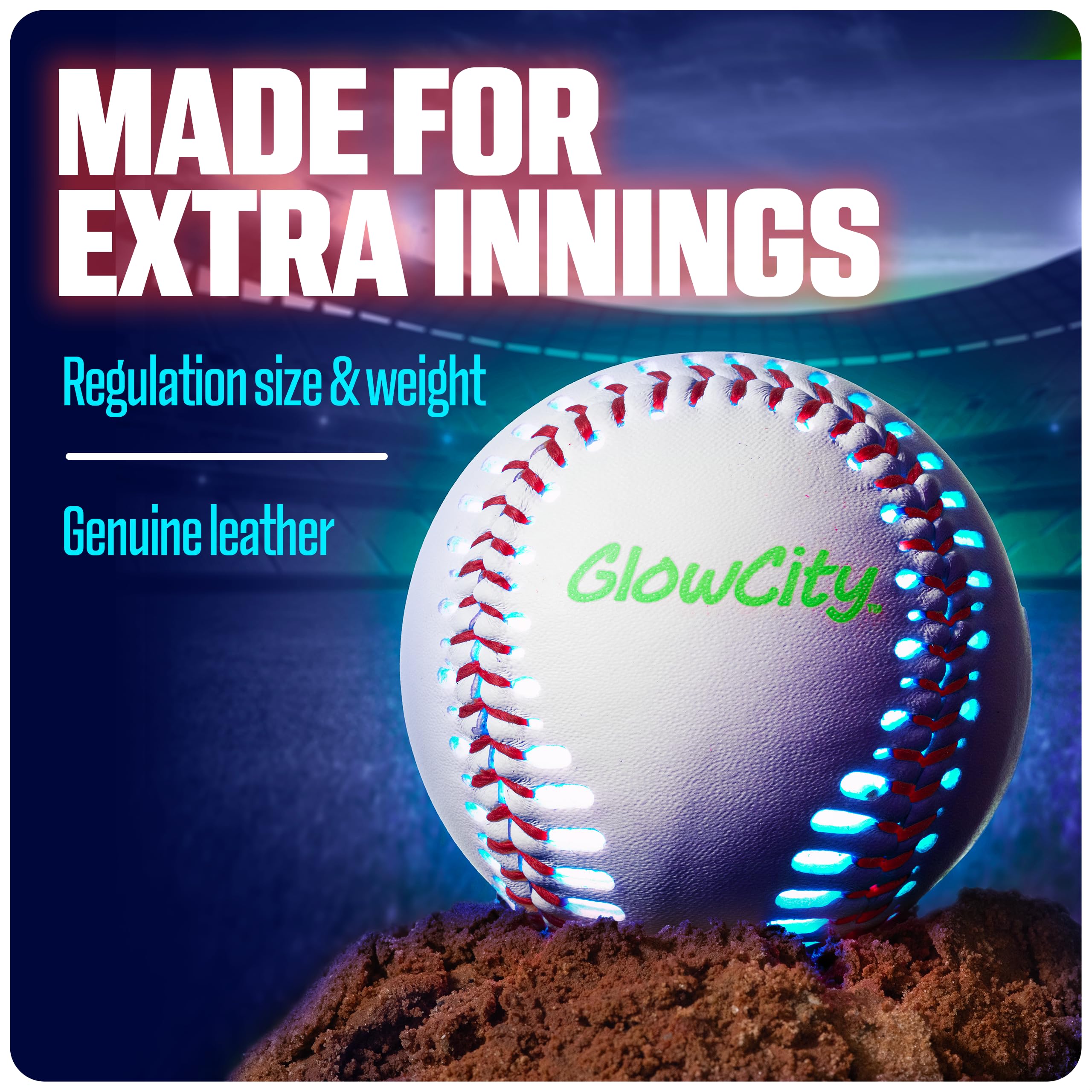 GlowCity Premium Leather LED Rechargeable Light-Up Baseball - Illuminate The Game - Nighttime Fun and Play - Sports Stuff & Gadgets for Kids Age 8 Years Old and Up - Catch Only