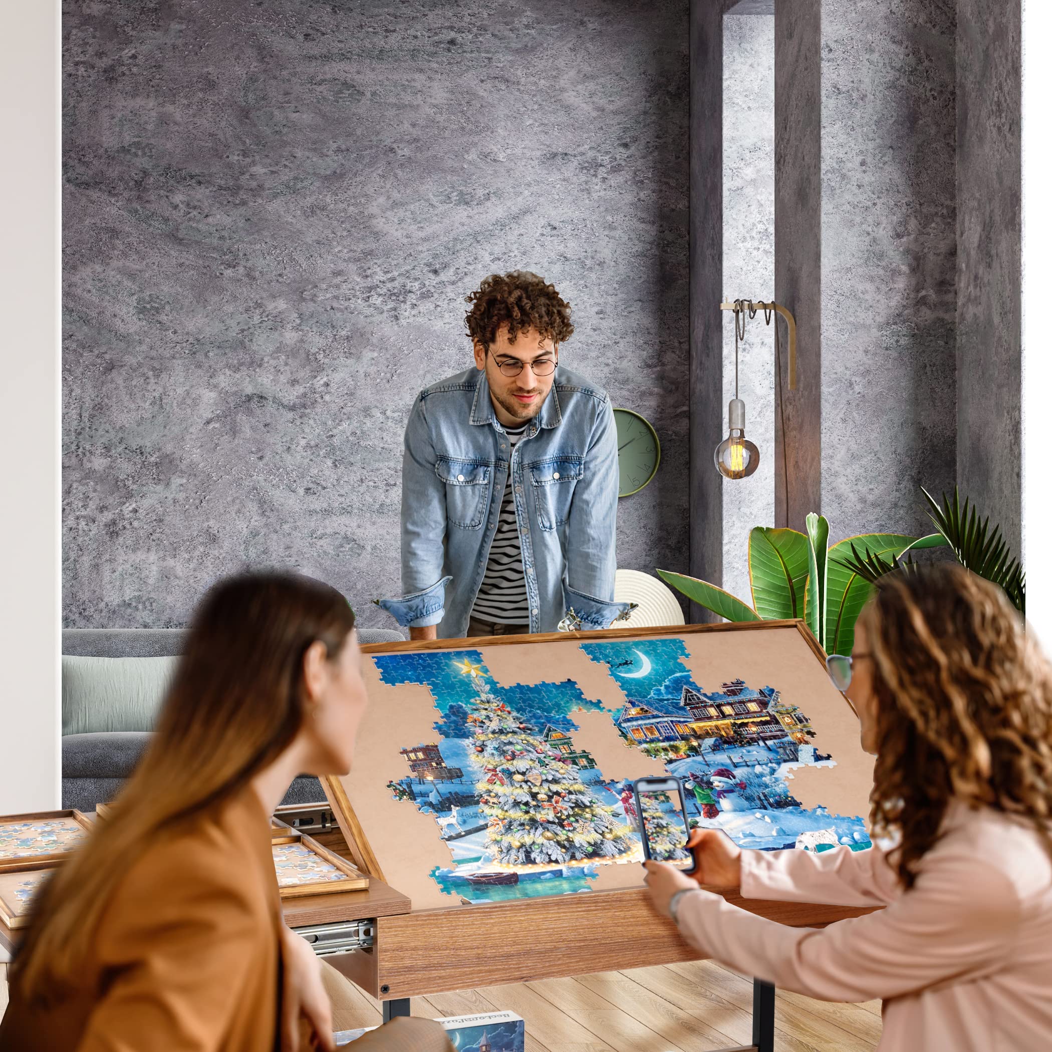 Becko US Foldaway Adjustable Puzzle Table With 8 Sorting Trays, Tilting Puzzle Board with Drawers, Universal Casters for Moves, Under Table Rack for Storage, 30*20.1 in for Puzzles Up to 1000 Pieces