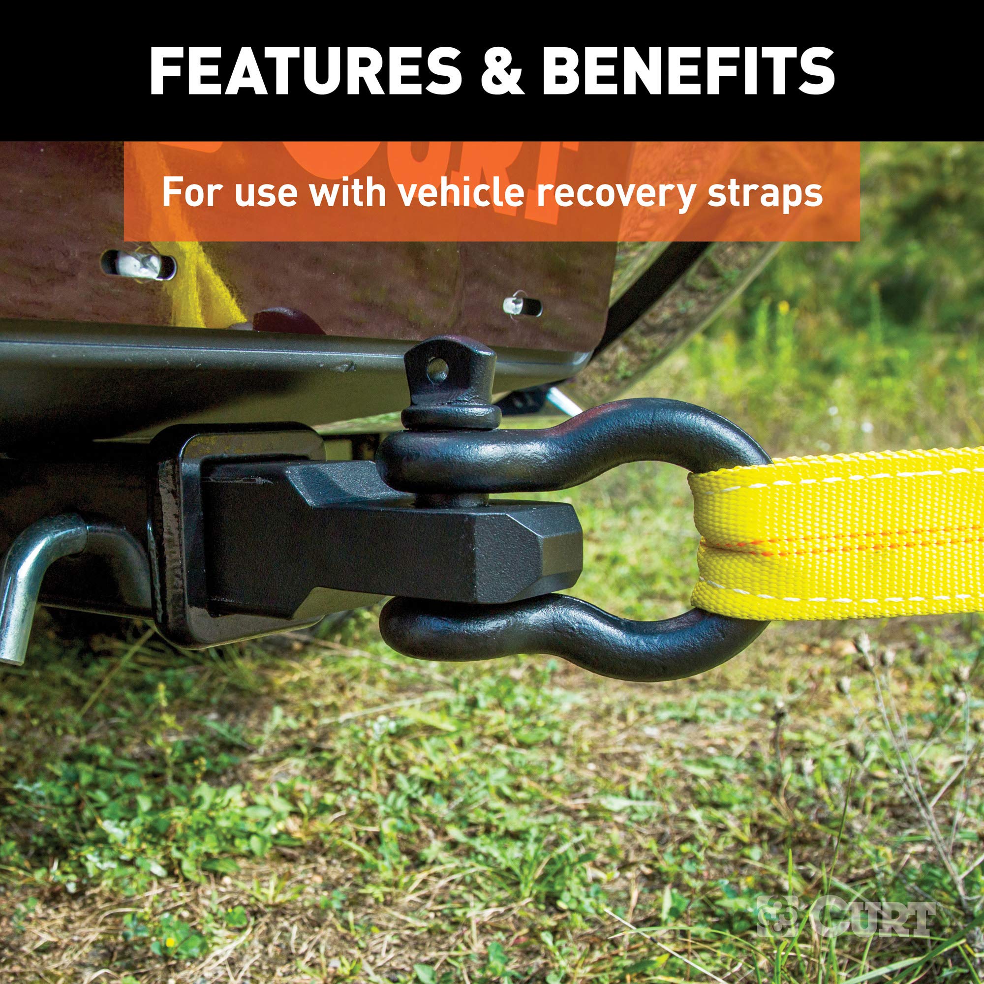 CURT 45832 D-Ring Shackle Mount Trailer Hitch, Fits 2-Inch Receiver, 13,000 lbs, CARBIDE BLACK POWDER COAT