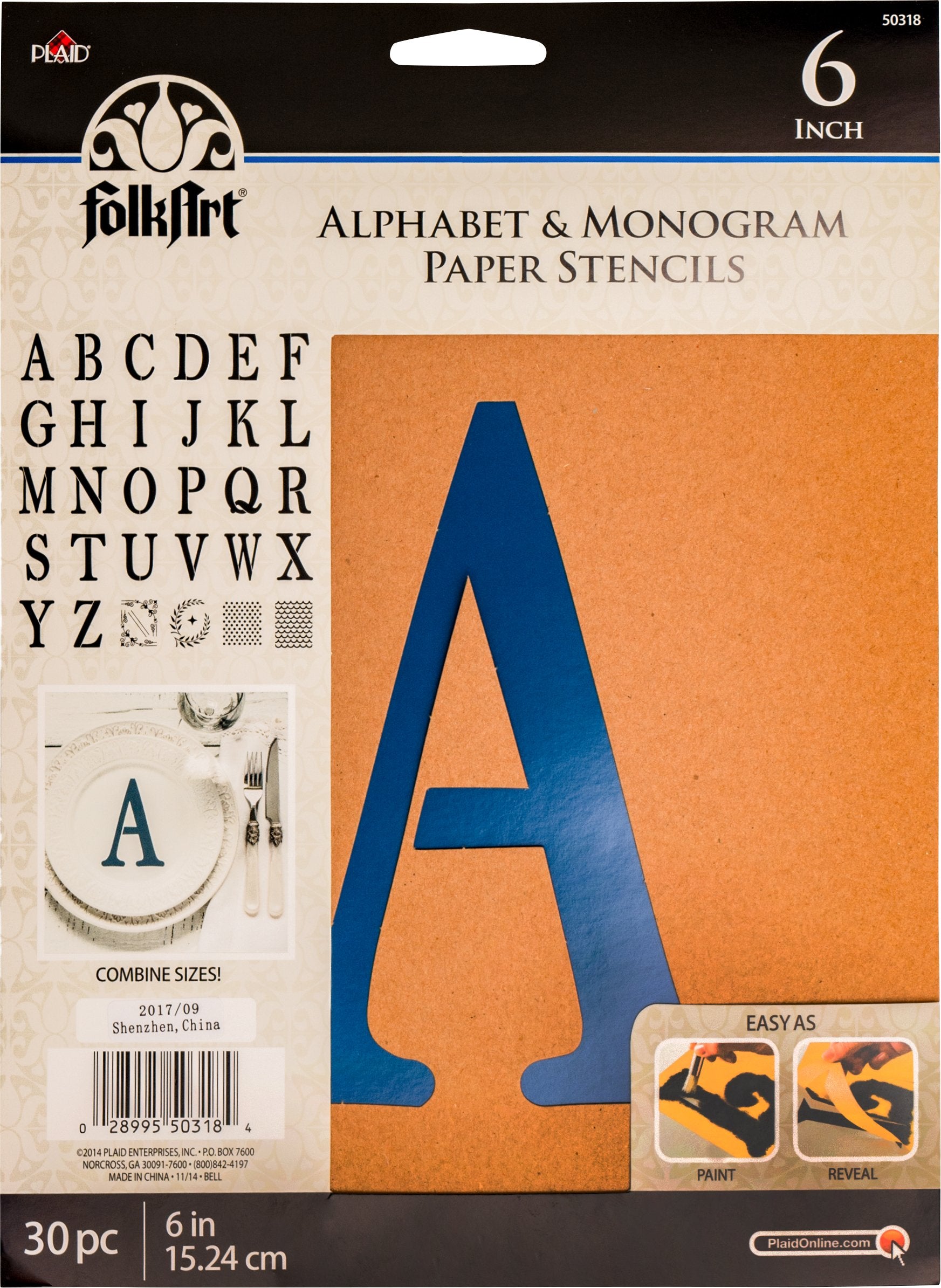 FolkArt Plaid Stencil Folk-art Paper Alphabet & Monogram Serif 6", 6"