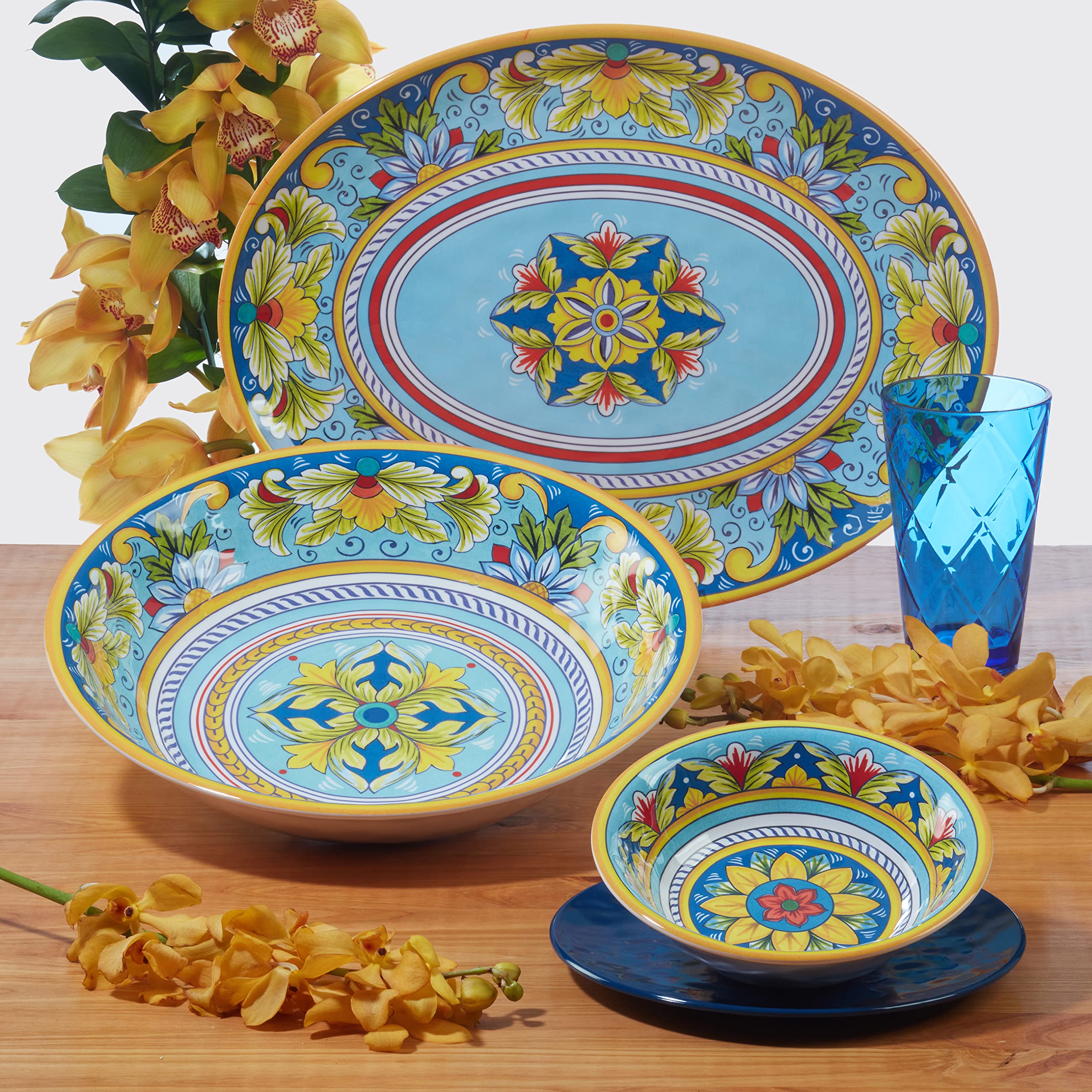 Certified International Palermo Melamine Hostess Servware Set, Multicolor, Large, 3 Piece