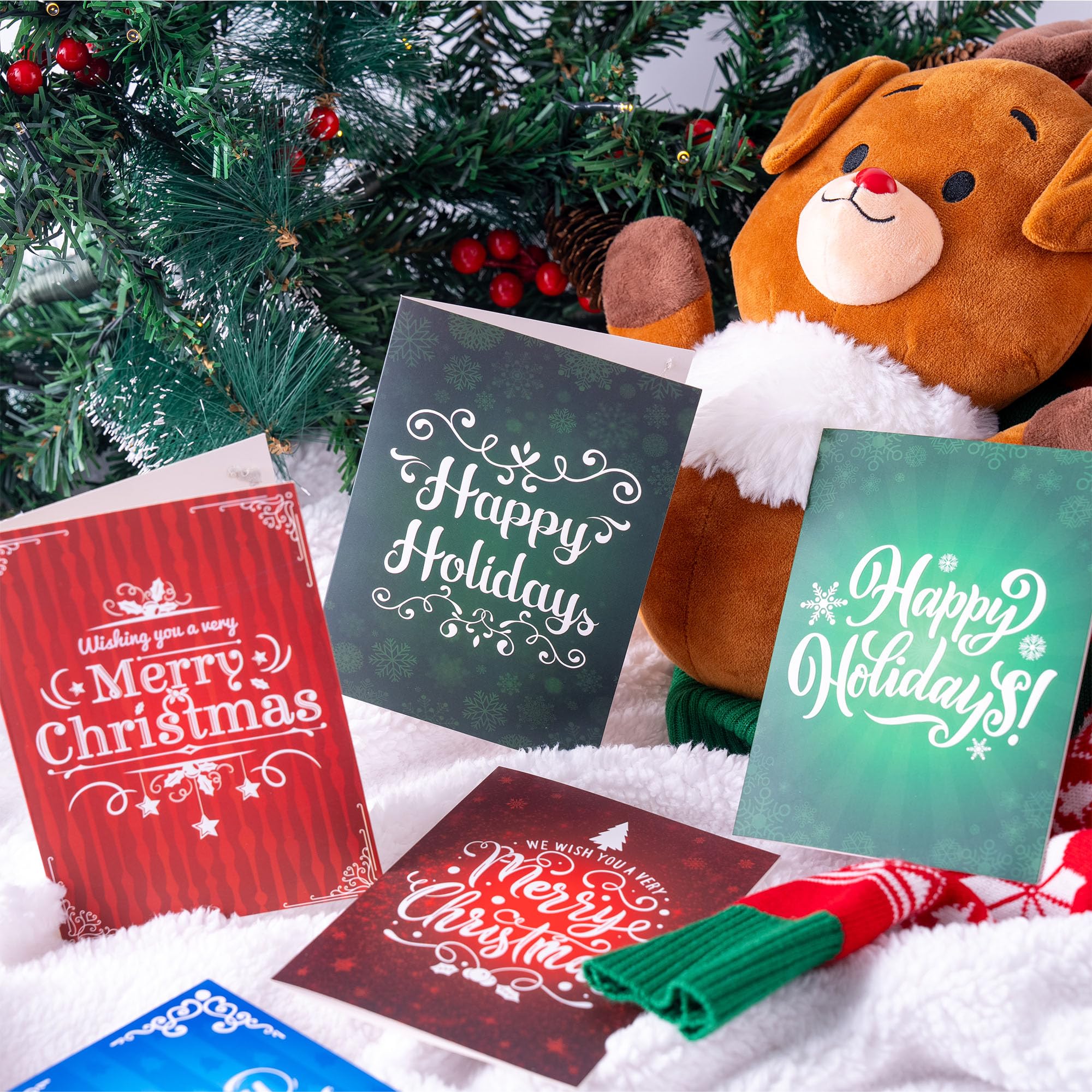 JOYIN 24 PCS Christmas Holiday Greeting Cards Bulk Collection 6 Diverse Coloful Designs Assortment with Envelopes, Elegant Lettering for Merry Christmas Season, present Giving, Xmas Gifts Cards