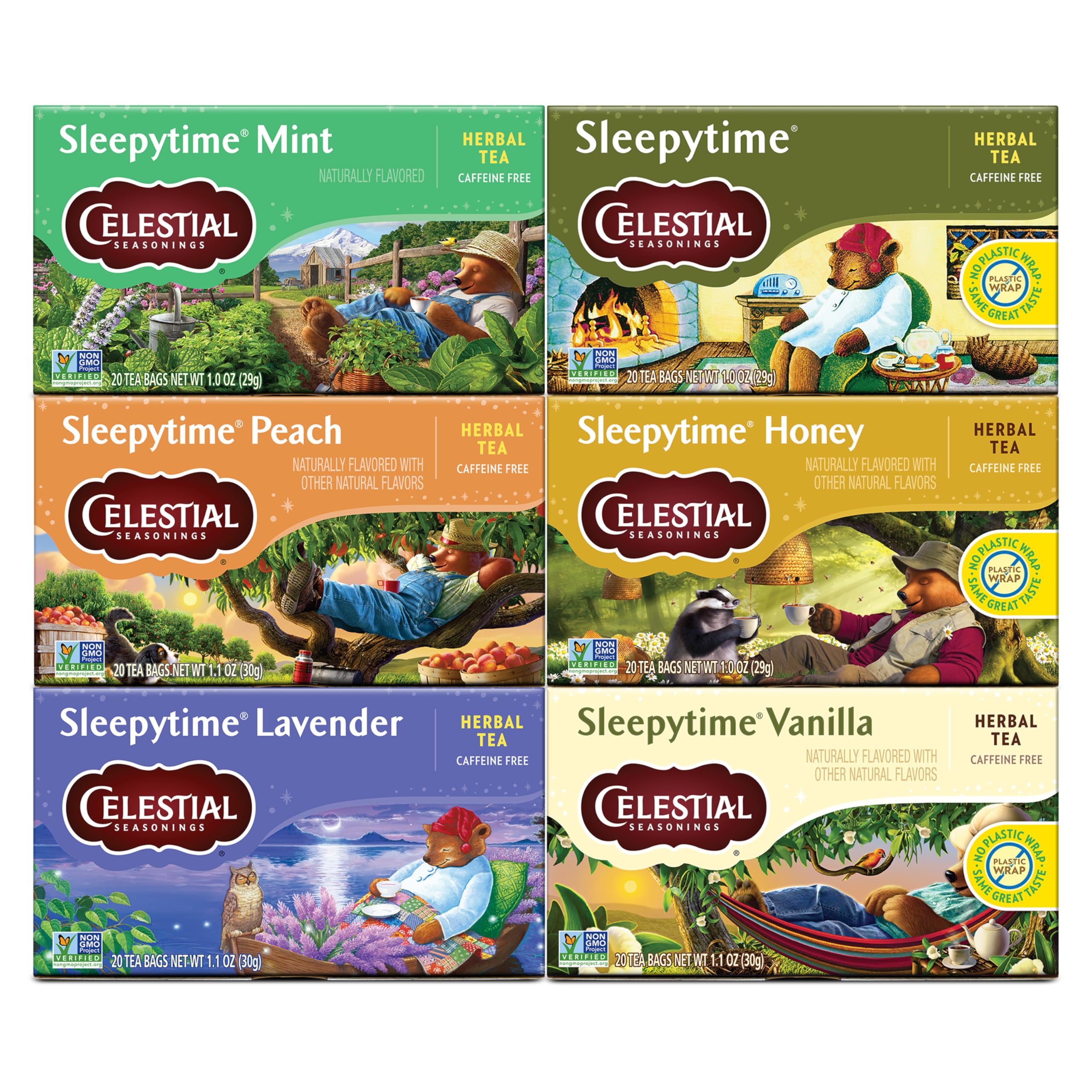 Celestial Seasonings Sleepytime Herbal Tea Variety Pack, Caffeine Free, 20 Tea Bags Box, (Pack of 6)