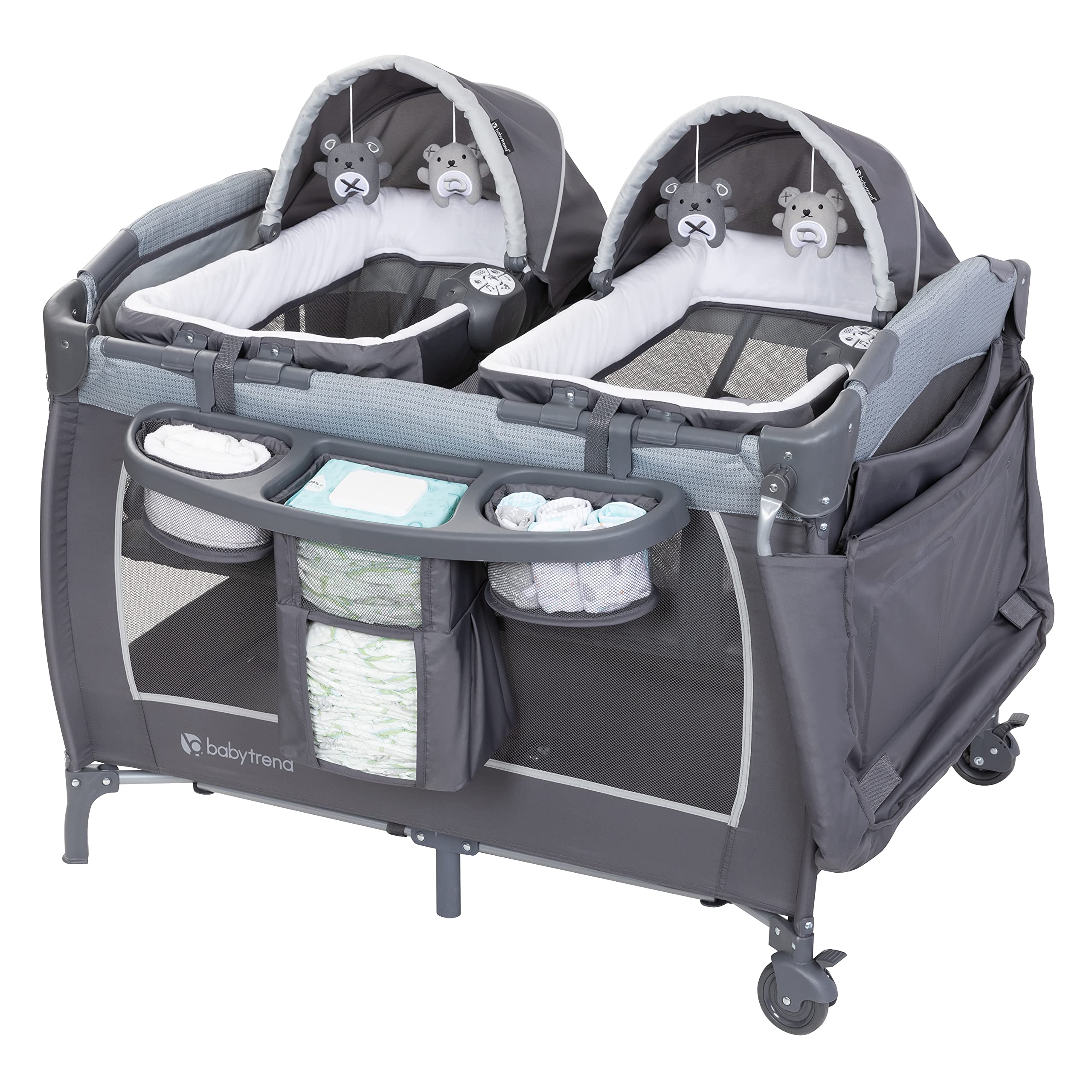 Baby Trend Lil’ Snooze™ Deluxe III Nursery Center® Playard for Twins, Cozy Grey