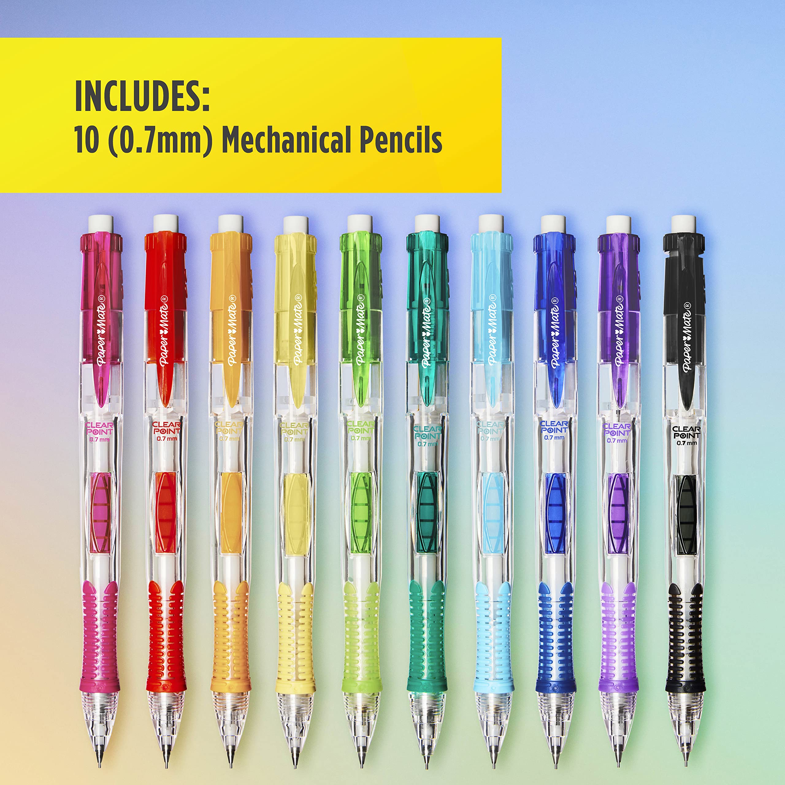 Paper Mate Clearpoint Mechanical Pencils 0.7mm, HB #2 Pencil Lead, 2 Pencils, School Supplies, Teacher Supplies, Drawing Pencils, Sketching Pencils, Assorted Barrel Colors, 10 Count