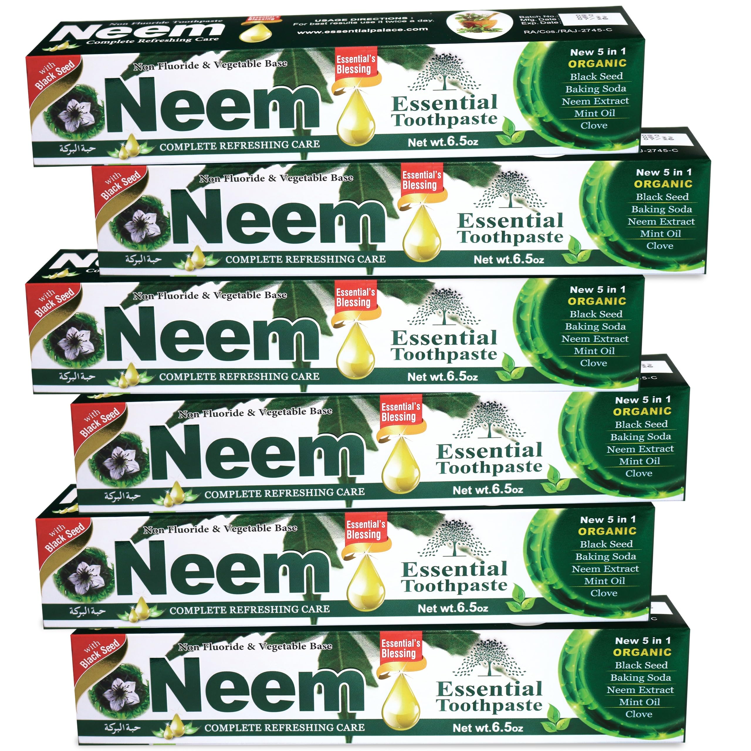 NEEM ESSENTIAL TOOTHPASTE New 5 in 1 Formula 6 Pack