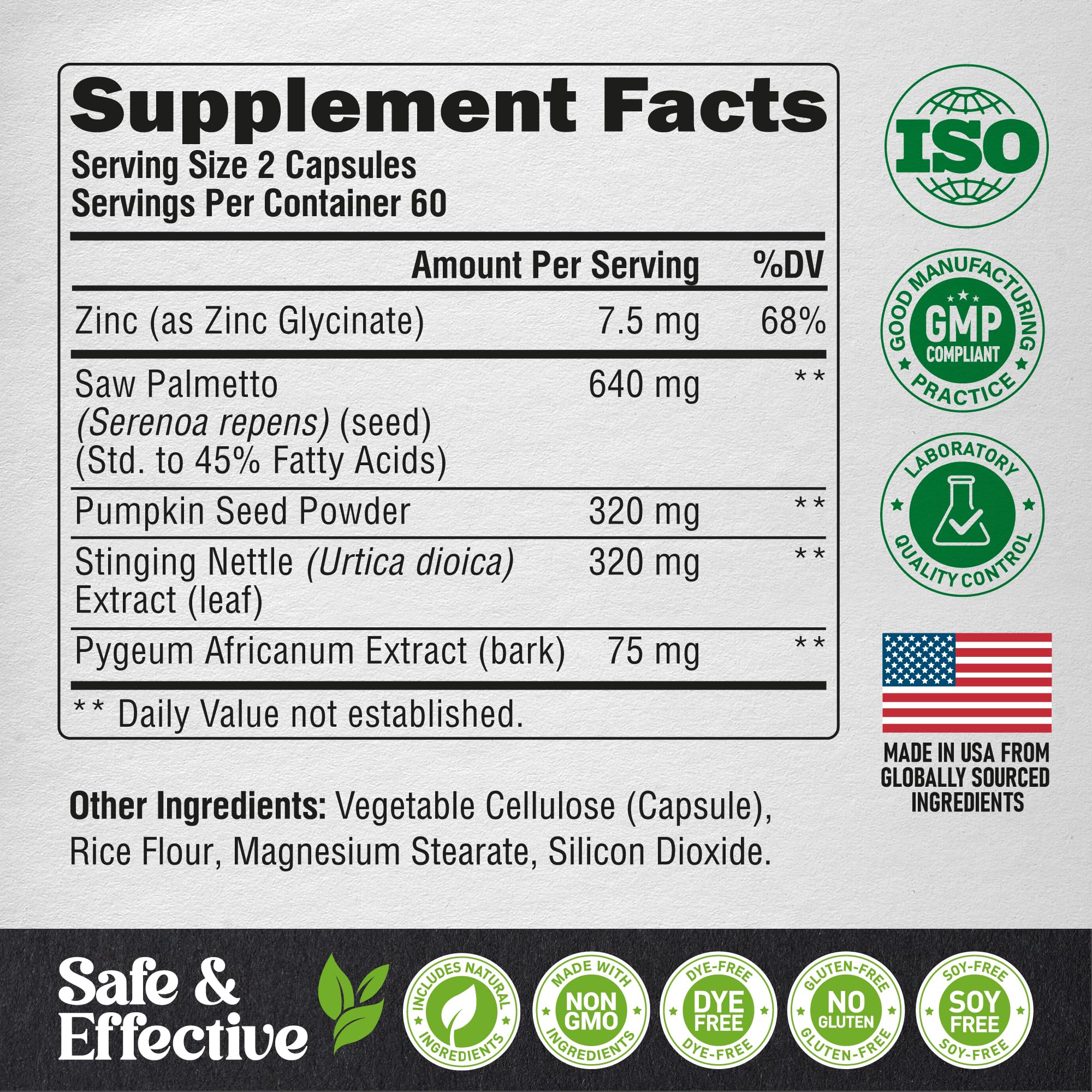 Saw Palmetto for Men 640mg - Pumpkin Seed | Nettle | Zinc & Pygeum - Prostate Health & Urinary Supplement - DHT Blocking & Hair Support - 45% Fatty Acids, Clinical Strength - Made in USA, 120 Capsules