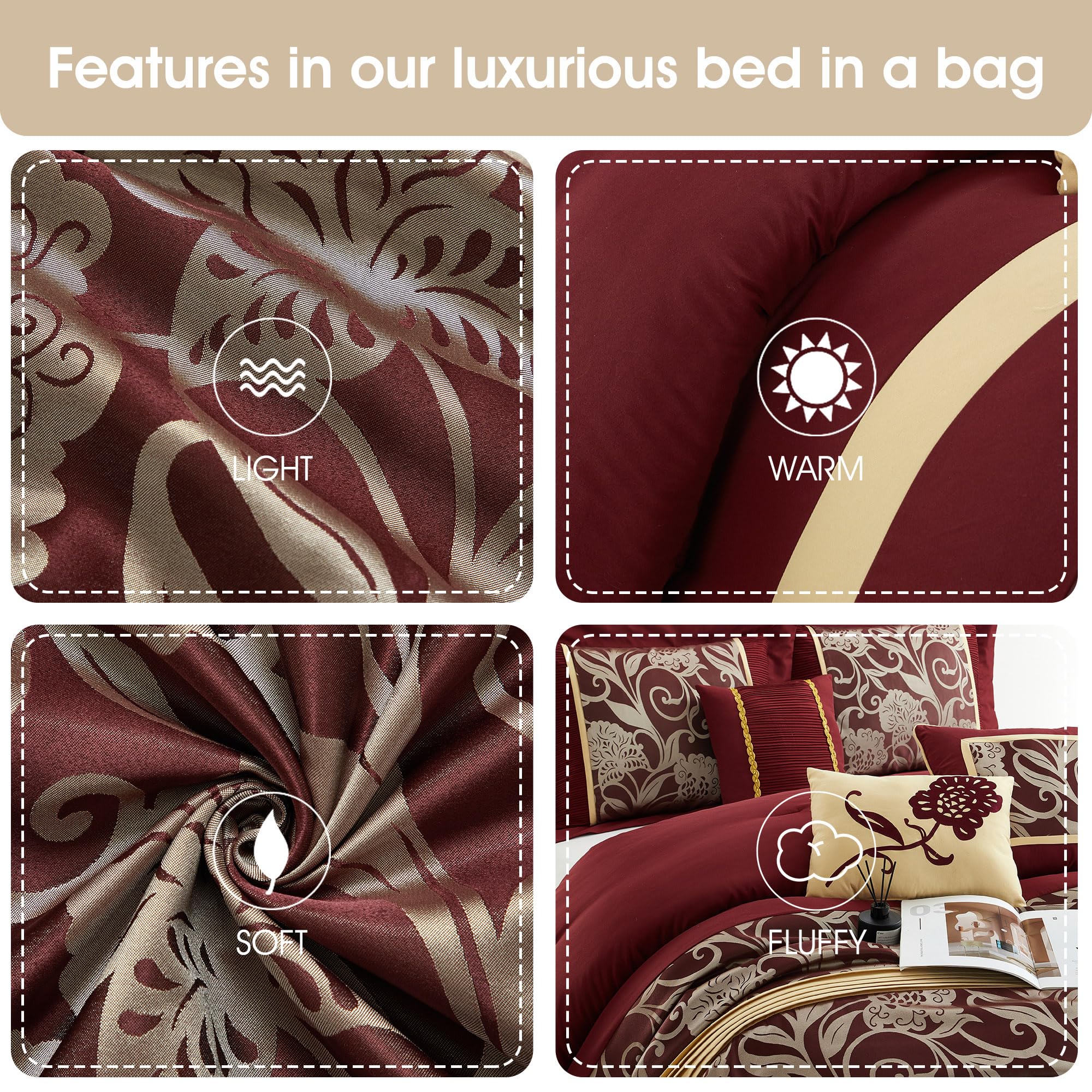 Stratford Park Jacquard 7-Piece Comforter Bedding Set, Red, California King, Floral Bedding Set, Matching Bedskirt, Pillows & Shams