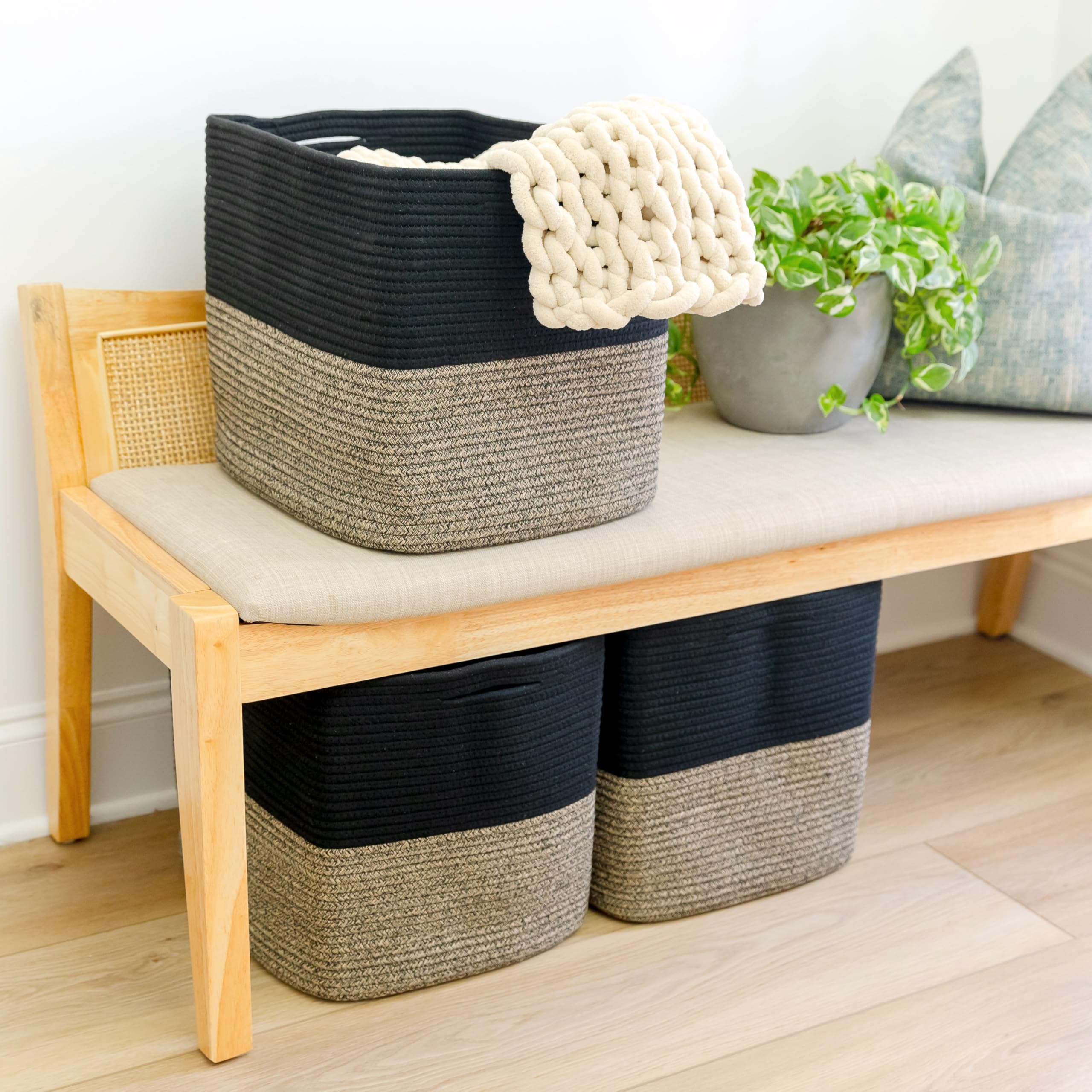 NaturalCozy 13x15x13 Kallax Storage Cubes Bins, 3 Pack | Cotton Rope Cube Storage Bin Woven Baskets for Organizing | Kallax Insert Storage Baskets for Shelves Organizer, Kids Toy, Closet Baby Nursery