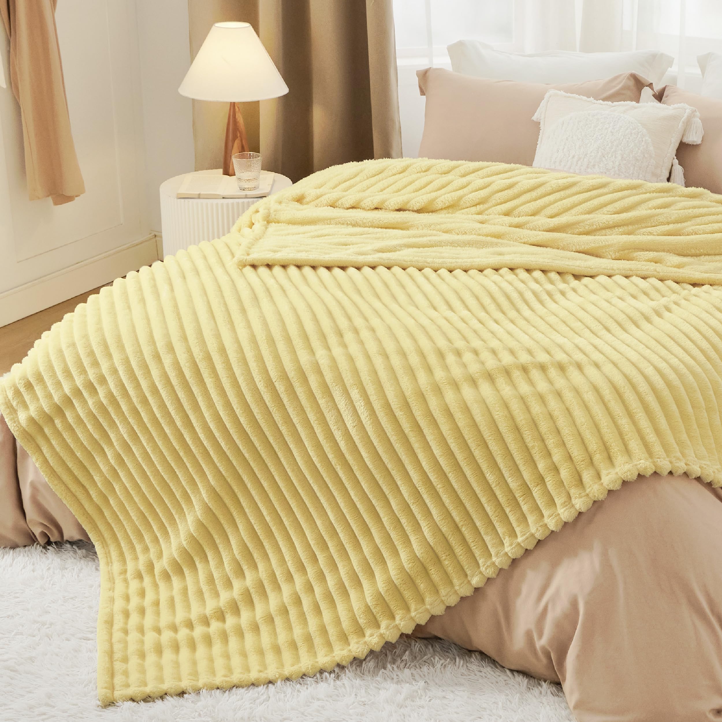 Bedsure Yellow Fleece Blanket for Couch - Super Soft Cozy King Blankets for Women, Cute Small Blanket for Girls, 108x90 Inches