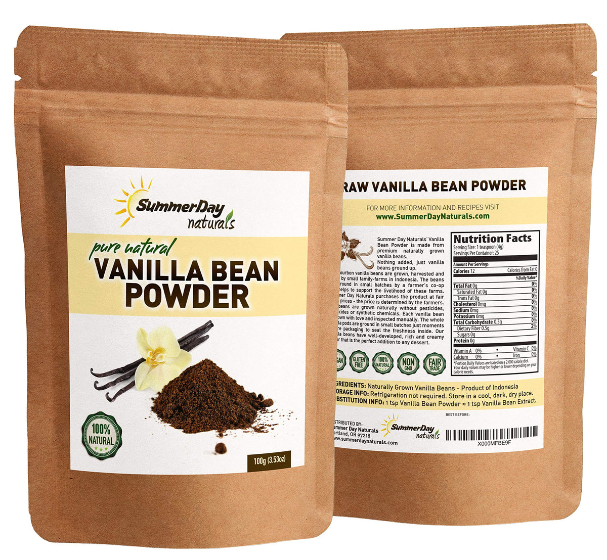 Vanilla Bean Powder, 3.53 Oz - Pure & Raw Ground Vanilla Bean - Unsweetened, Gluten-Free - Great For Coffee & Baking - EXTREMELY FRESH - Ground Moments Before Packaging!